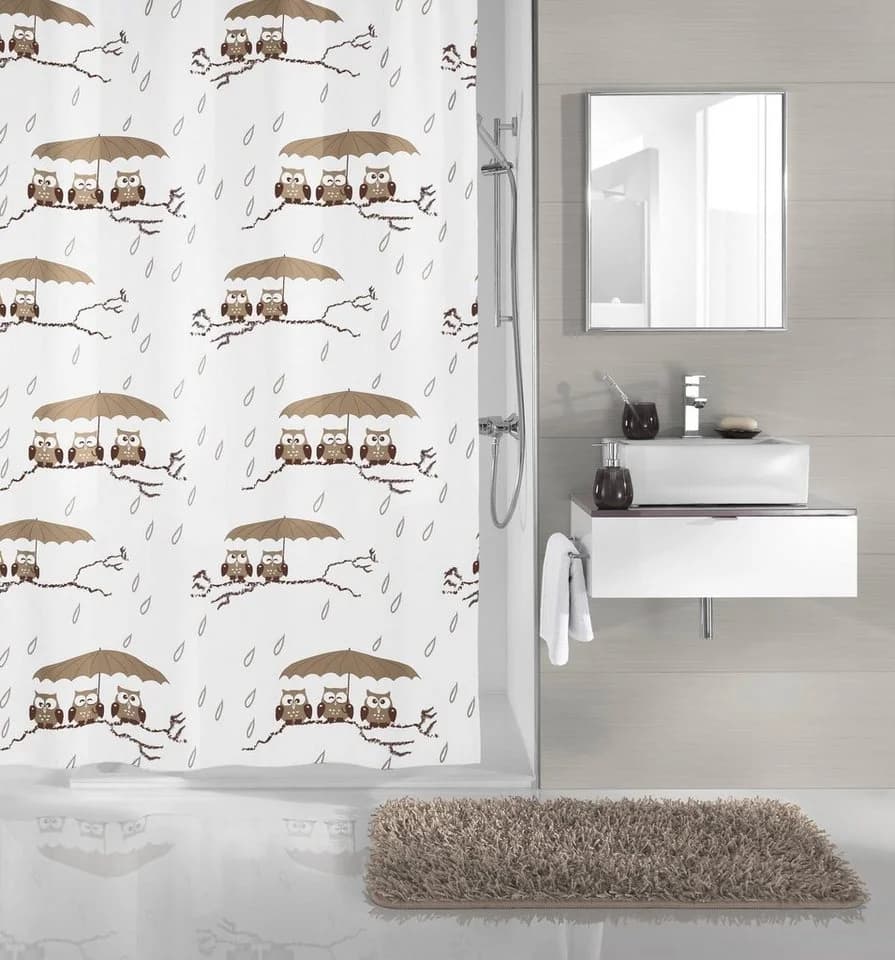 Kleine Wolke Duschvorhang Eulen Taupe Polyester