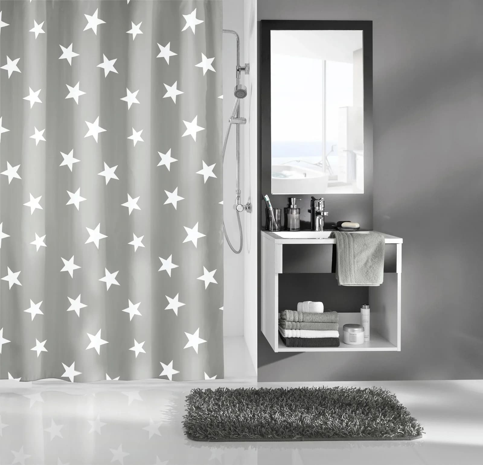 Kleine Wolke Duschvorhang Nova Grau Platin 240x180 cm