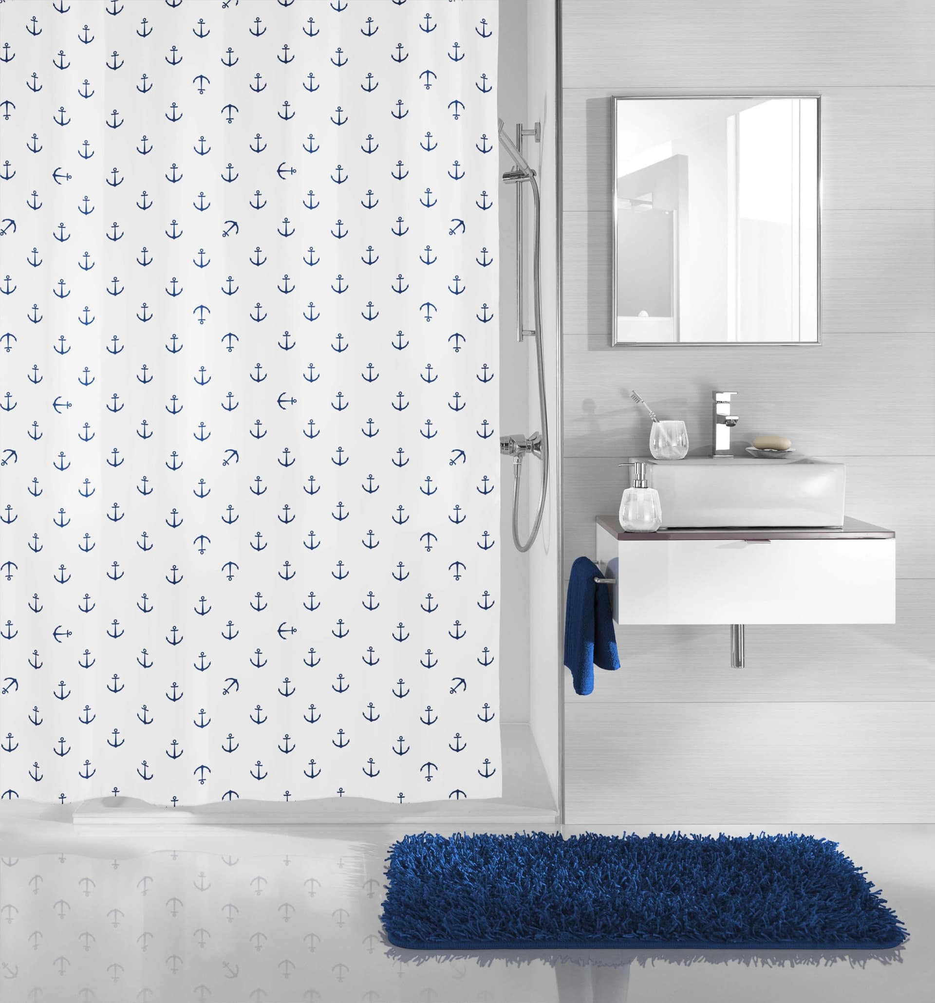 Kleine Wolke Duschvorhang Anchor Weiß Blau Polyester - Bild 2