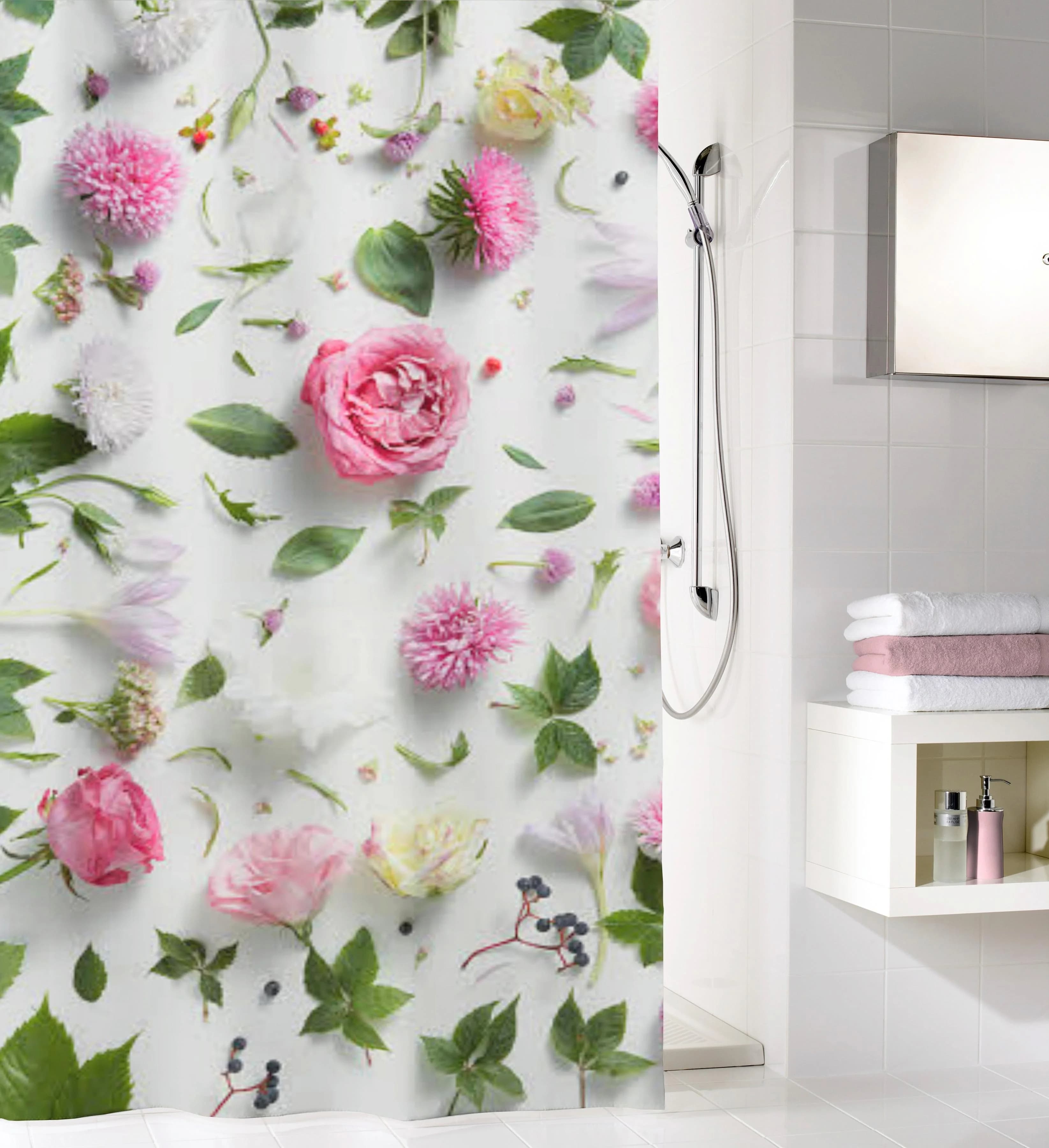 Kleine Wolke Duschvorhang Rosalie Floral Bunt/Weiß 180x180cm Polyester