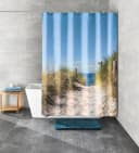 Kleine Wolke Duschvorhang Borkum Strand-Fotodruck Blau Bild 1