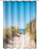 Kleine Wolke Duschvorhang Borkum Strand-Fotodruck Blau Bild 2