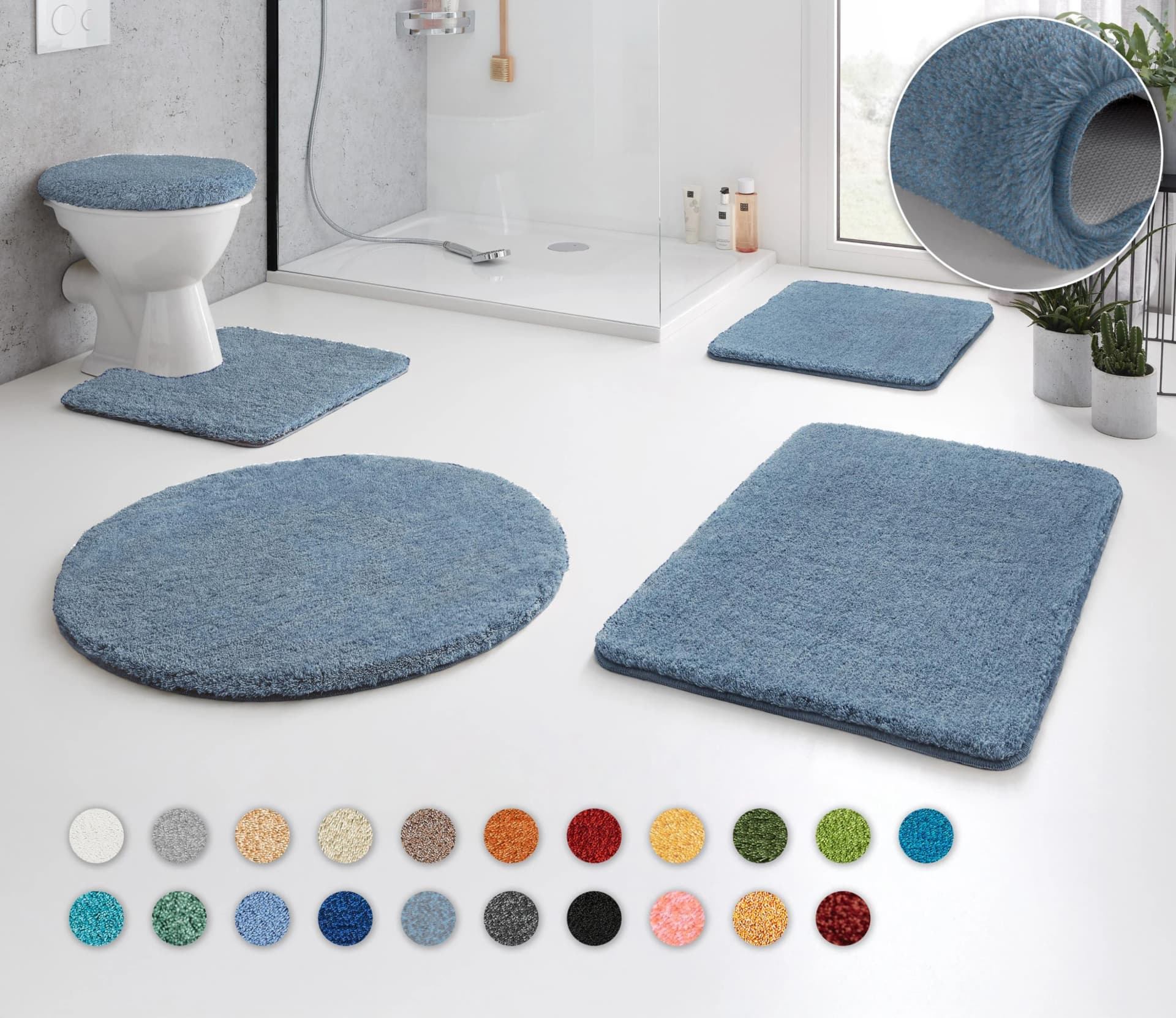 Kleine Wolke Badematte Relax Stahlblau 30mm Polyacryl