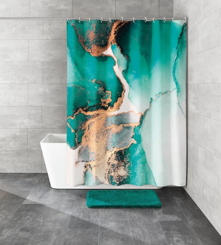 Kleine Wolke Duschvorhang Teal Aquarellmotiv Polyester