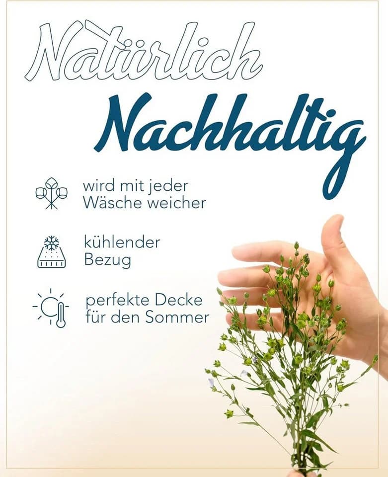 Sympathica Naturfaserbettdecke Sommer Leinen Baumwolle Weiß - Bild 5