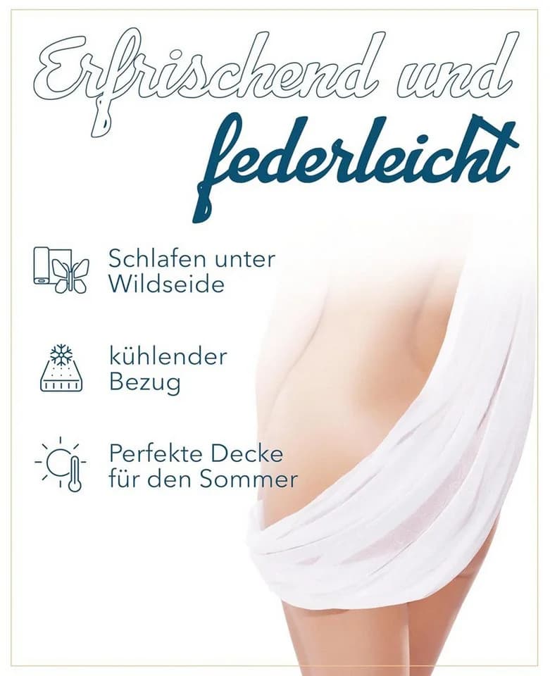 Sympathica Naturfaserbettdecke Sommerdecke 100% Wildseide Mako Satin Champagner - Bild 4