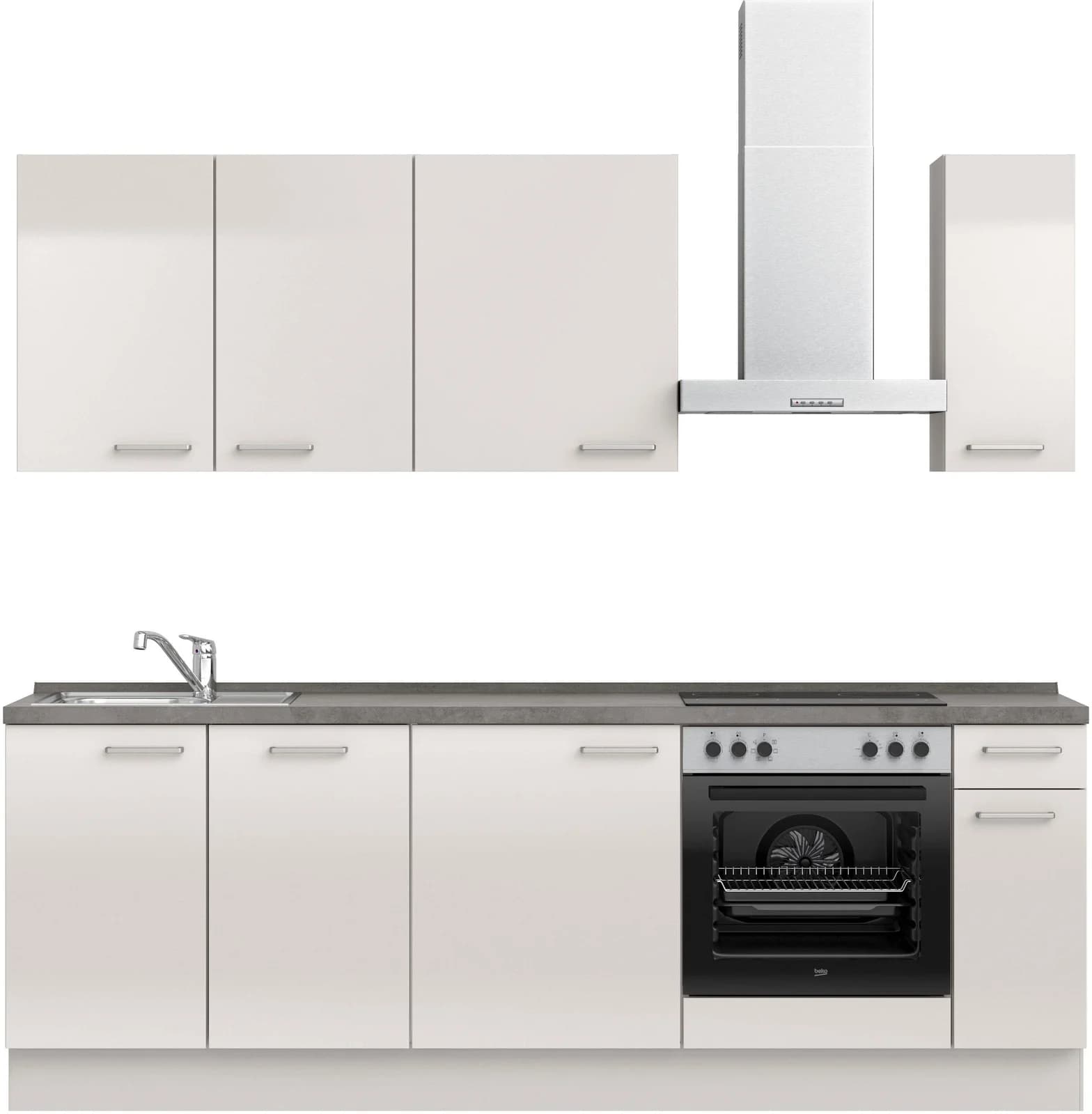 Moderne Küchenzeile aus Spanplatte, MDF, Stahl und Metall