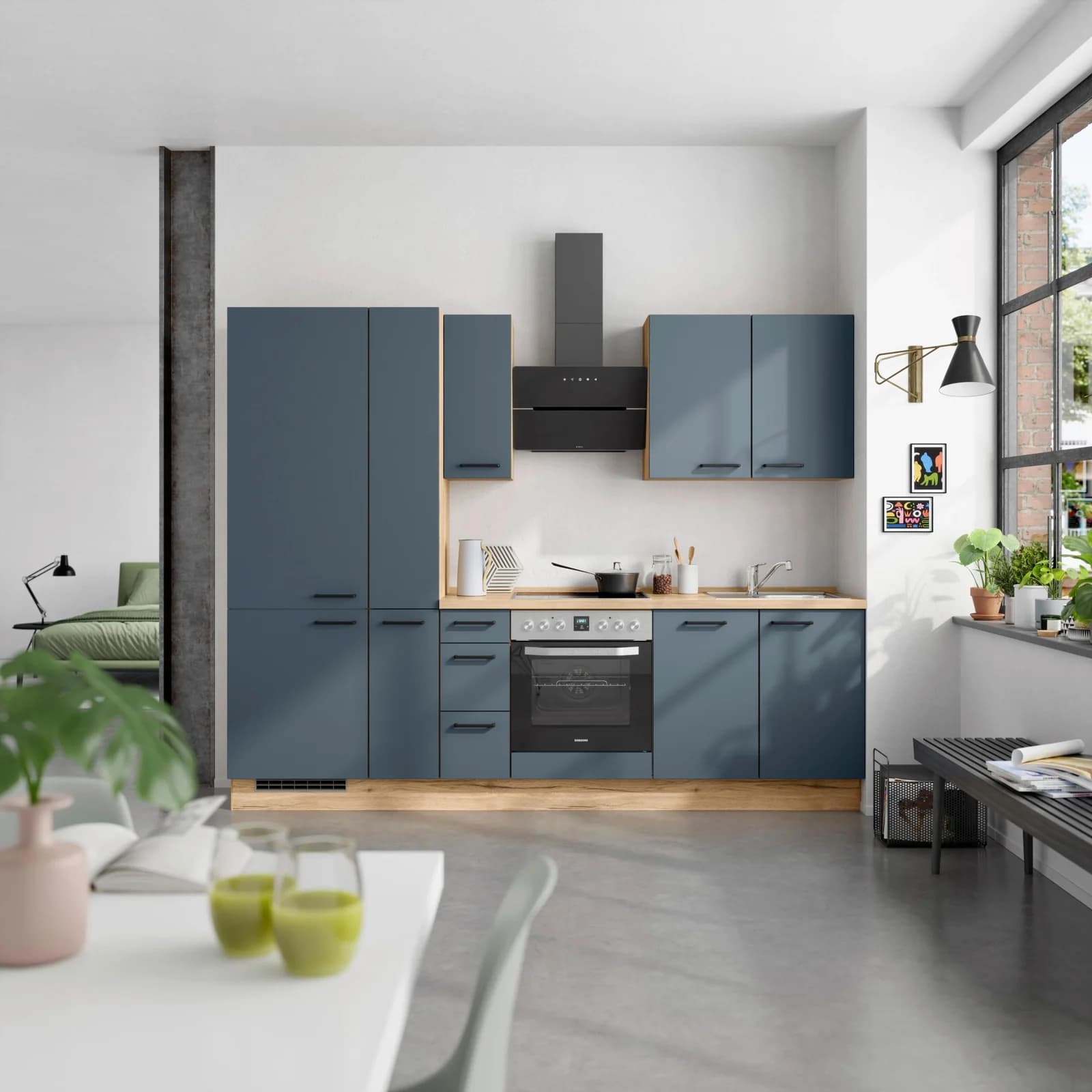 Nobilia Küchenblock Easytouch High Dunkelblau/Braun mit Geräten