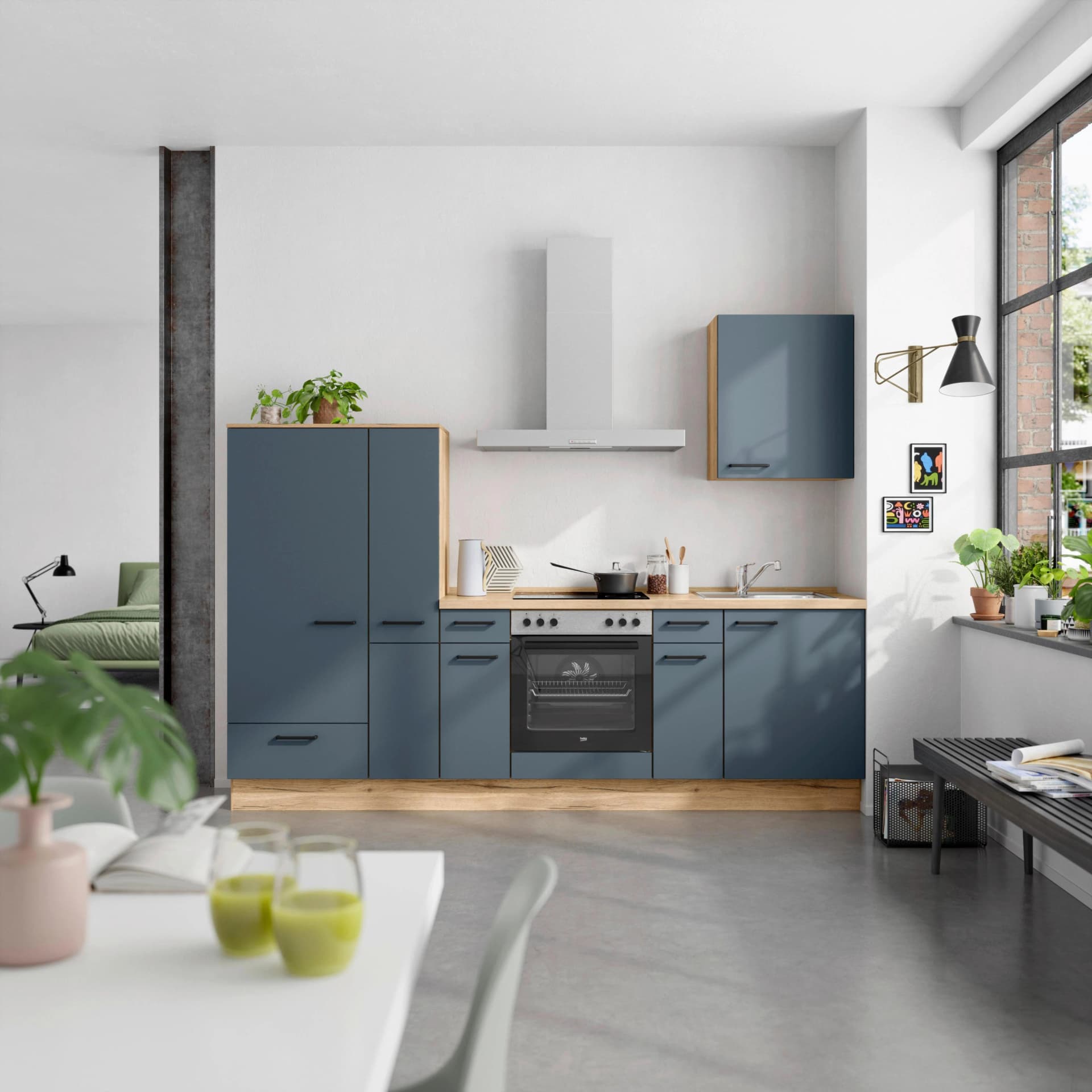 Nobilia Küchenzeile Easytouch I Blau Eiche Sierra Nachbildung