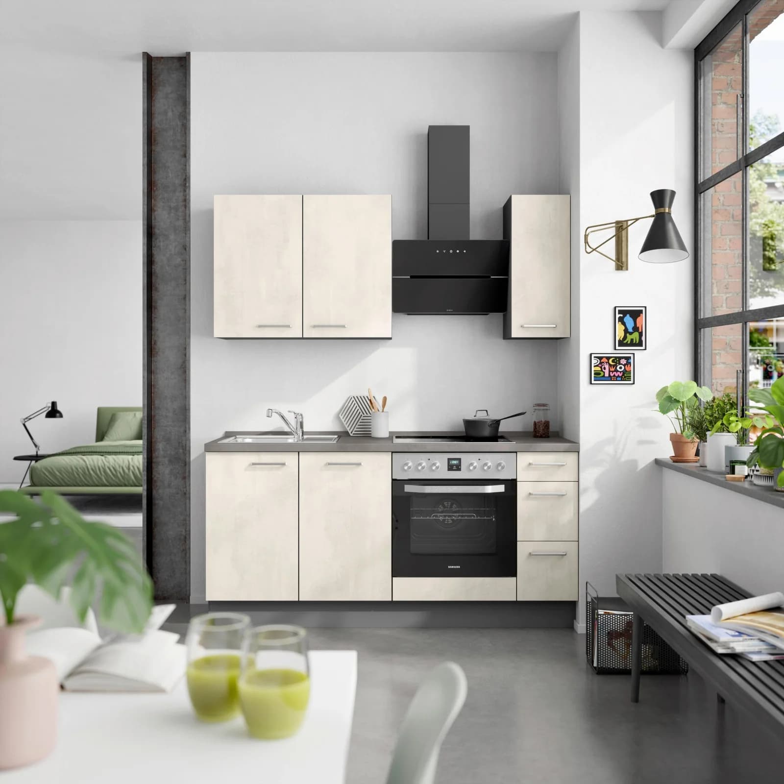 nobilia Küchenzeile Riva II - Komplettküche 180cm Weiß/Schiefergrau