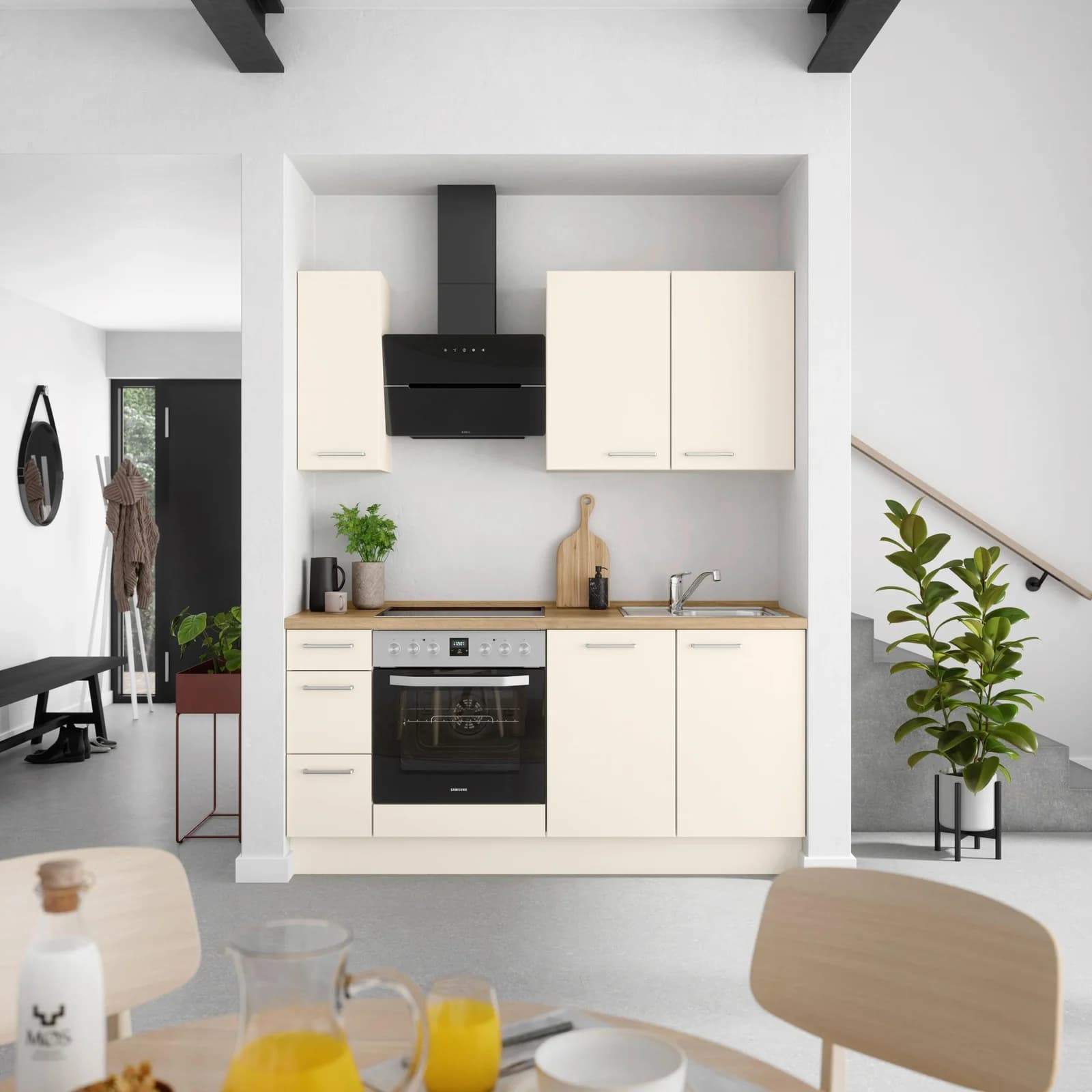 Küchenzeile NOBILIA Touch II Weiß Magnolia Matt Eiche Sierra Nachbildung 180 cm