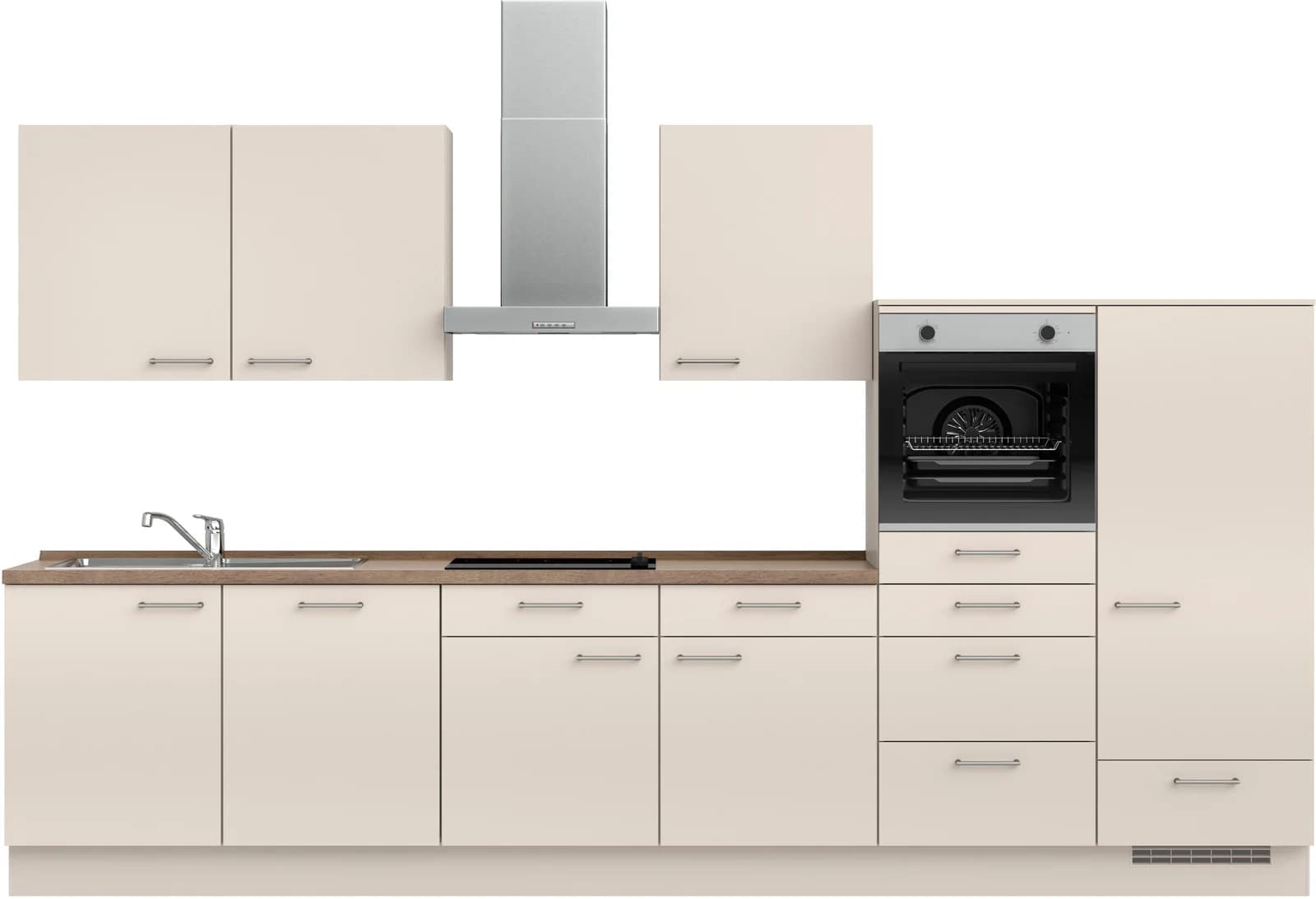 NOBILIA Laser I Küchenzeile 360 cm Beige Eiche Havanna Vormontiert