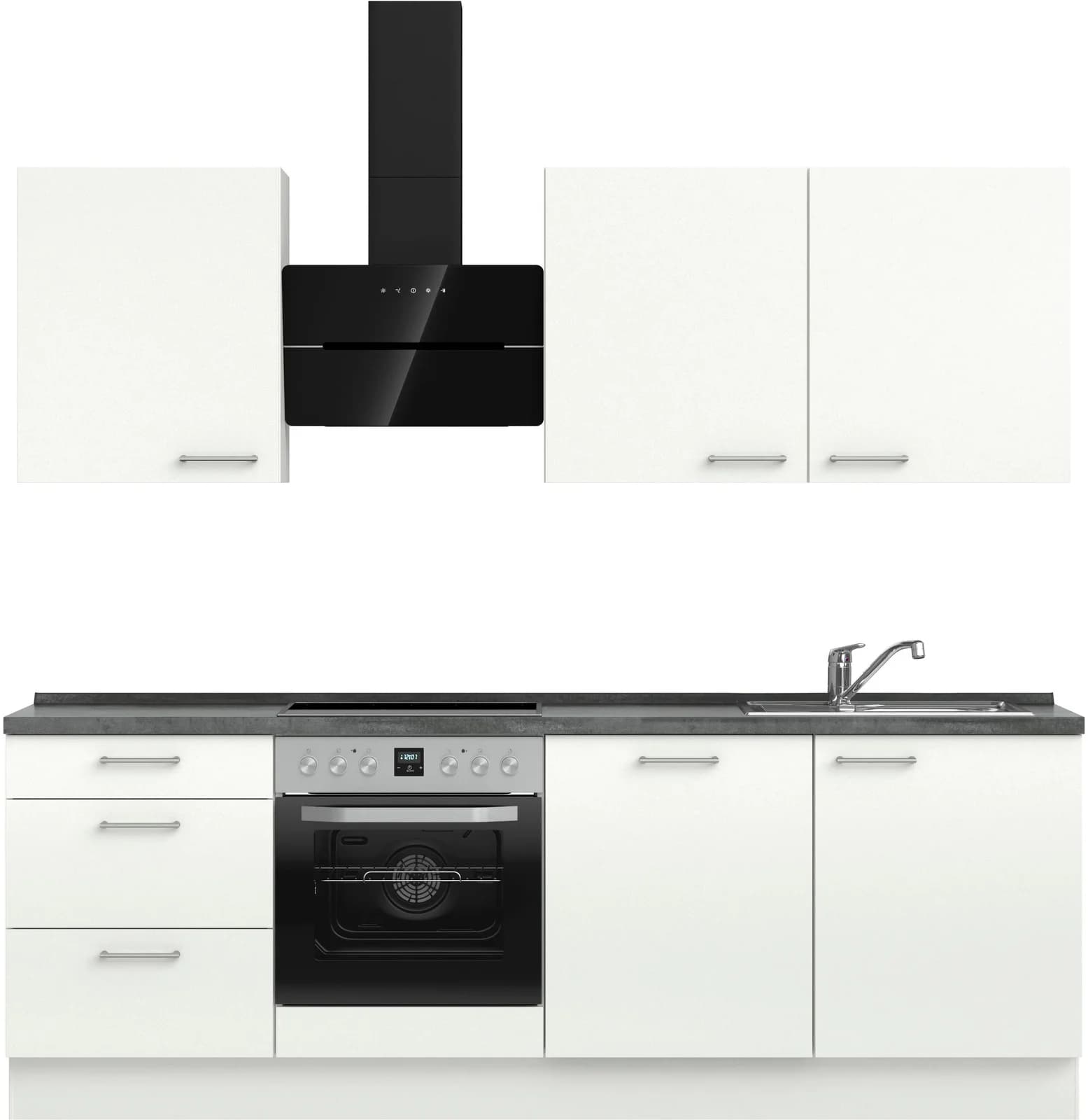 Küchenzeile NOBILIA Laser II 240 cm Weiß Alpinweiß