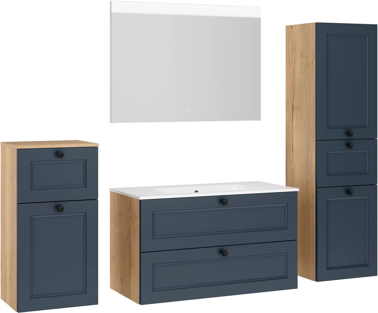 Badmöbel-Set NOBILIA Cascada Blau mit Soft-Close und LED-Spiegel