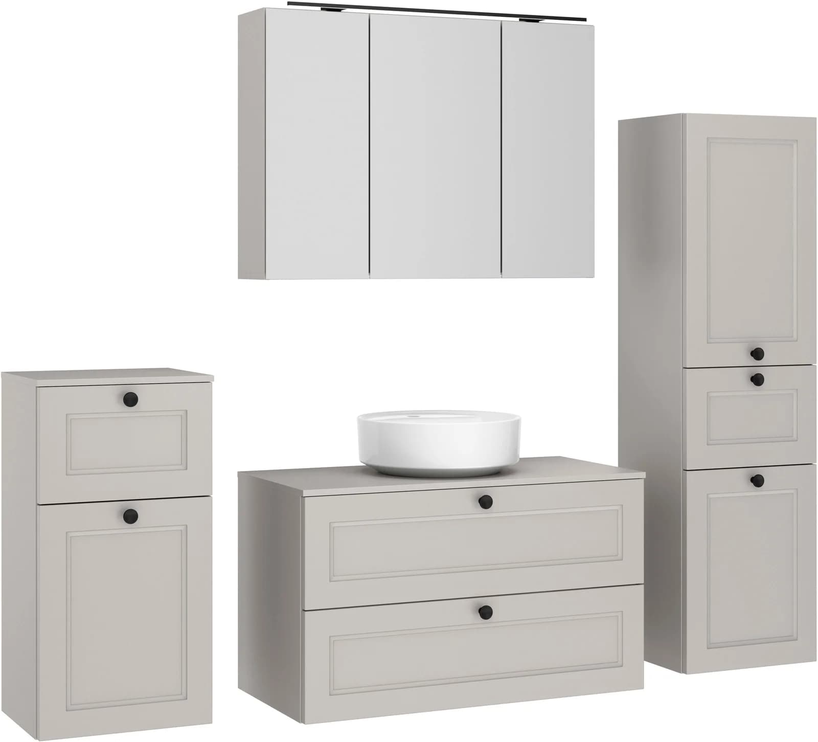 NOBILIA Cascada Badmöbel-Set Steingrau mit Soft-Close & LED