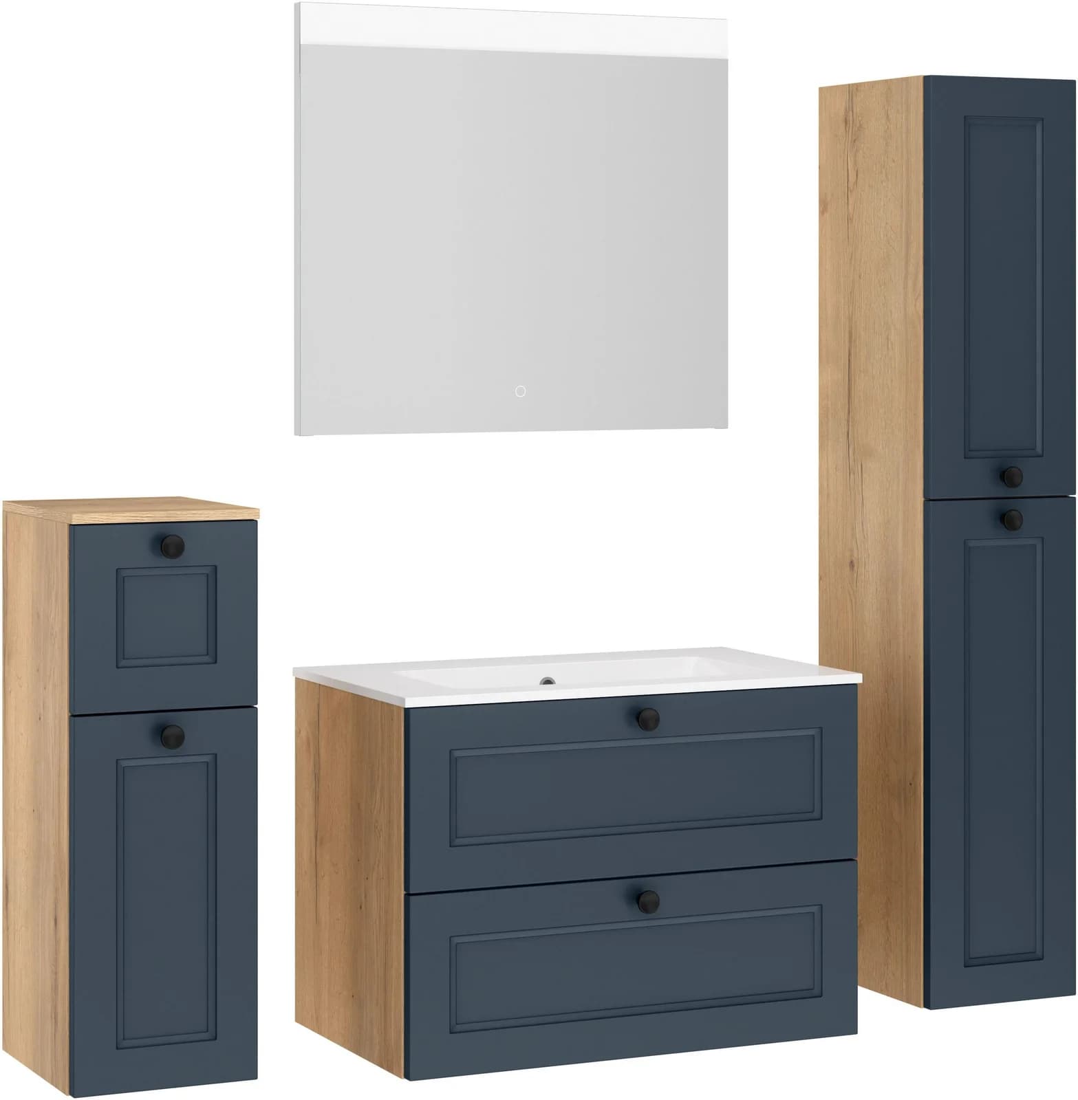 NOBILIA Cascada Badmöbel-Set Blau mit Soft-Close und LED-Spiegel