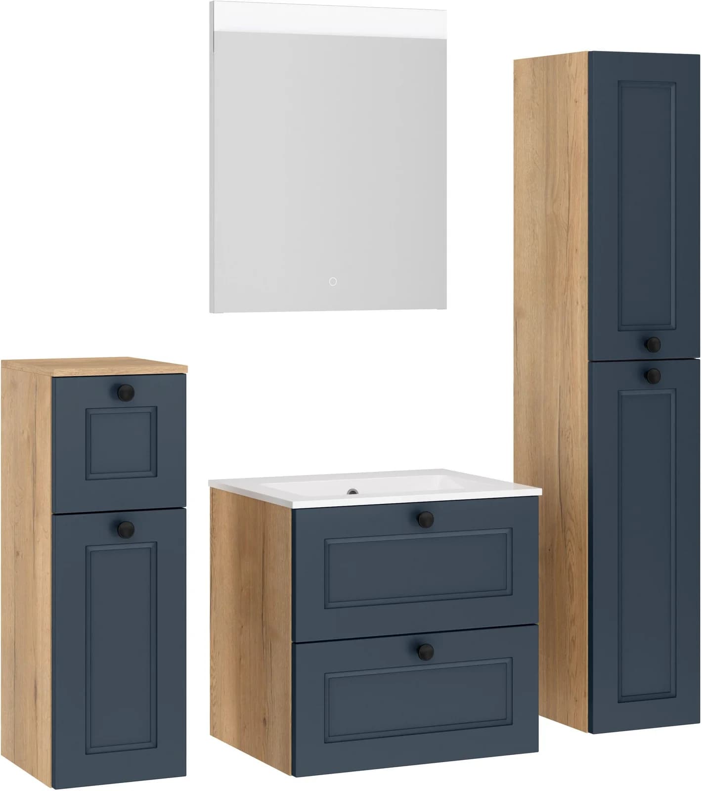 NOBILIA Badmöbel-Set Cascada Blau mit Soft-Close und LED-Spiegel