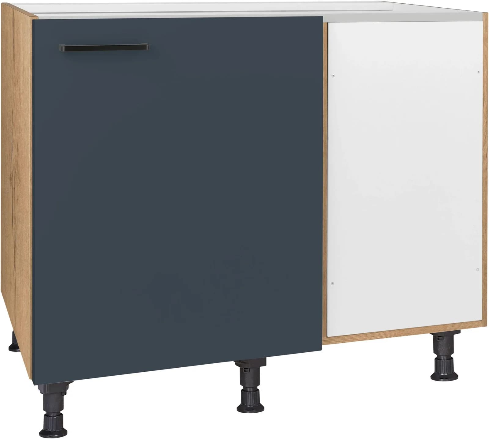 Eckunterschrank NOBILIA Easytouch Fjordblau ultramatt Eiche Sierra Nachbildung 100 cm