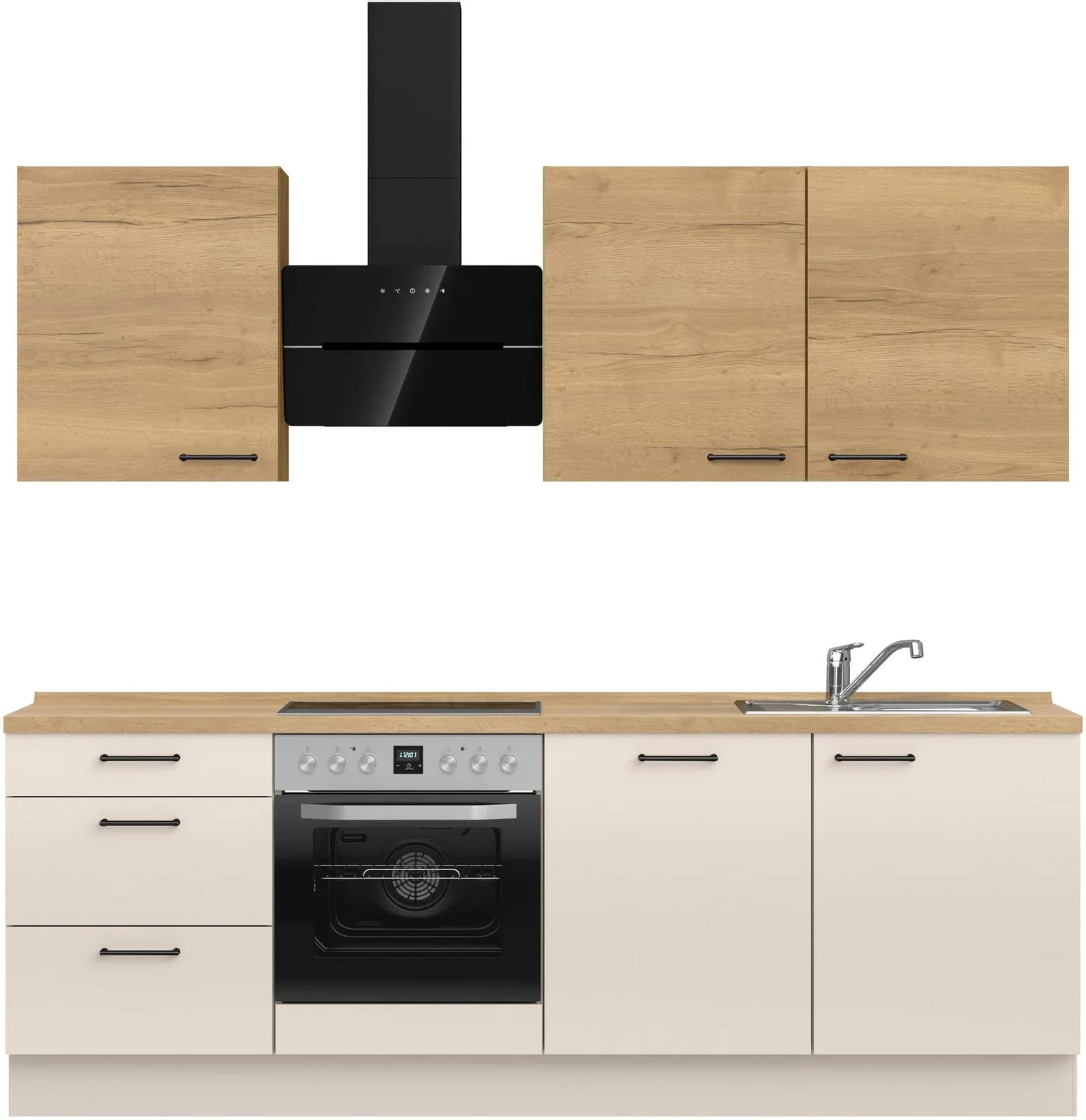 NOBILIA Küchenzeile MIAMI 240cm Sand/Eiche Schwarz