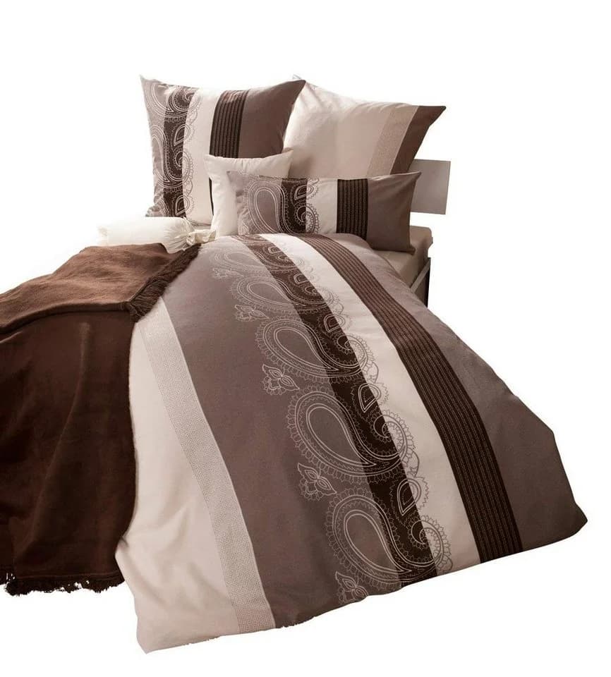 Janine Mako Satin Bettwäsche Set Barock Gestreift Beige Braun - Bild 2
