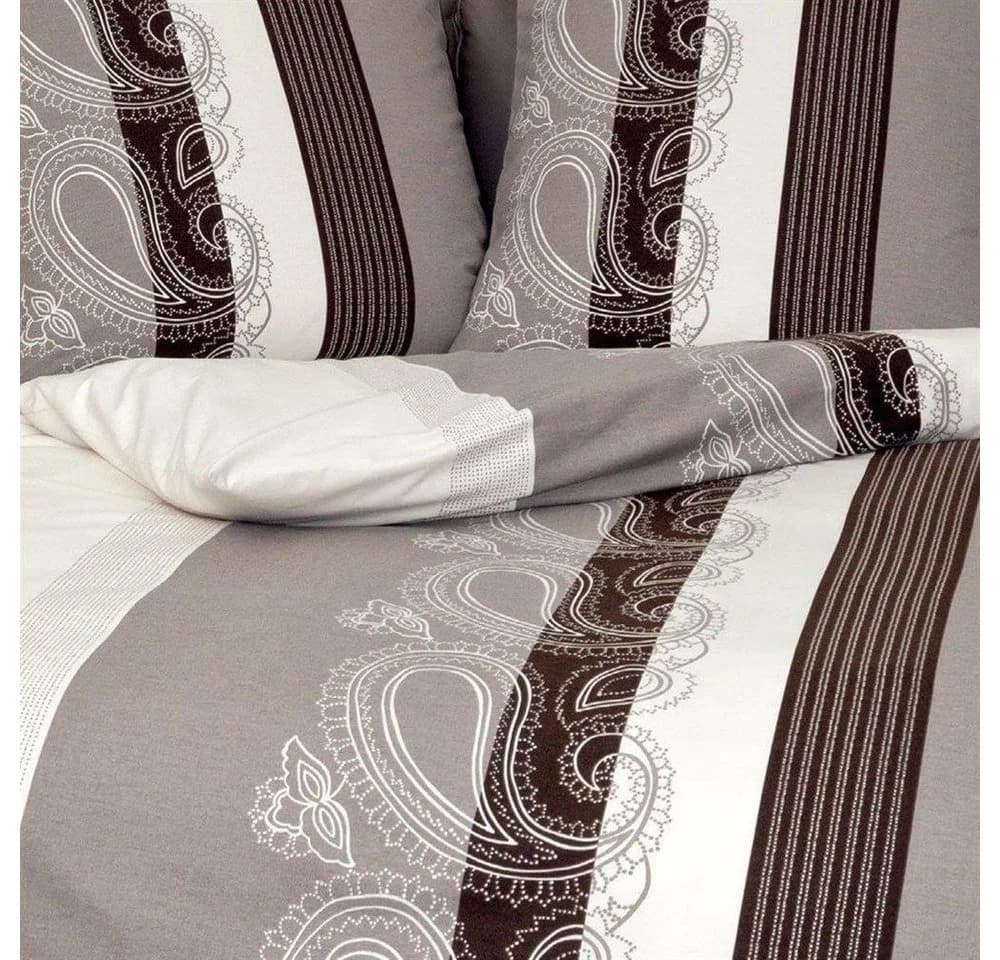 Janine Mako Satin Bettwäsche Set Barock Gestreift Beige Braun - Bild 3
