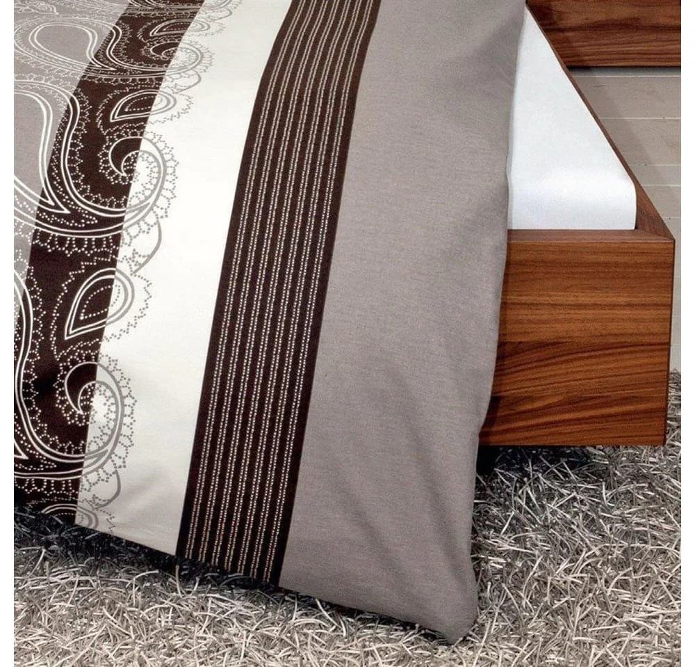 Janine Mako Satin Bettwäsche Set Barock Gestreift Beige Braun - Bild 4