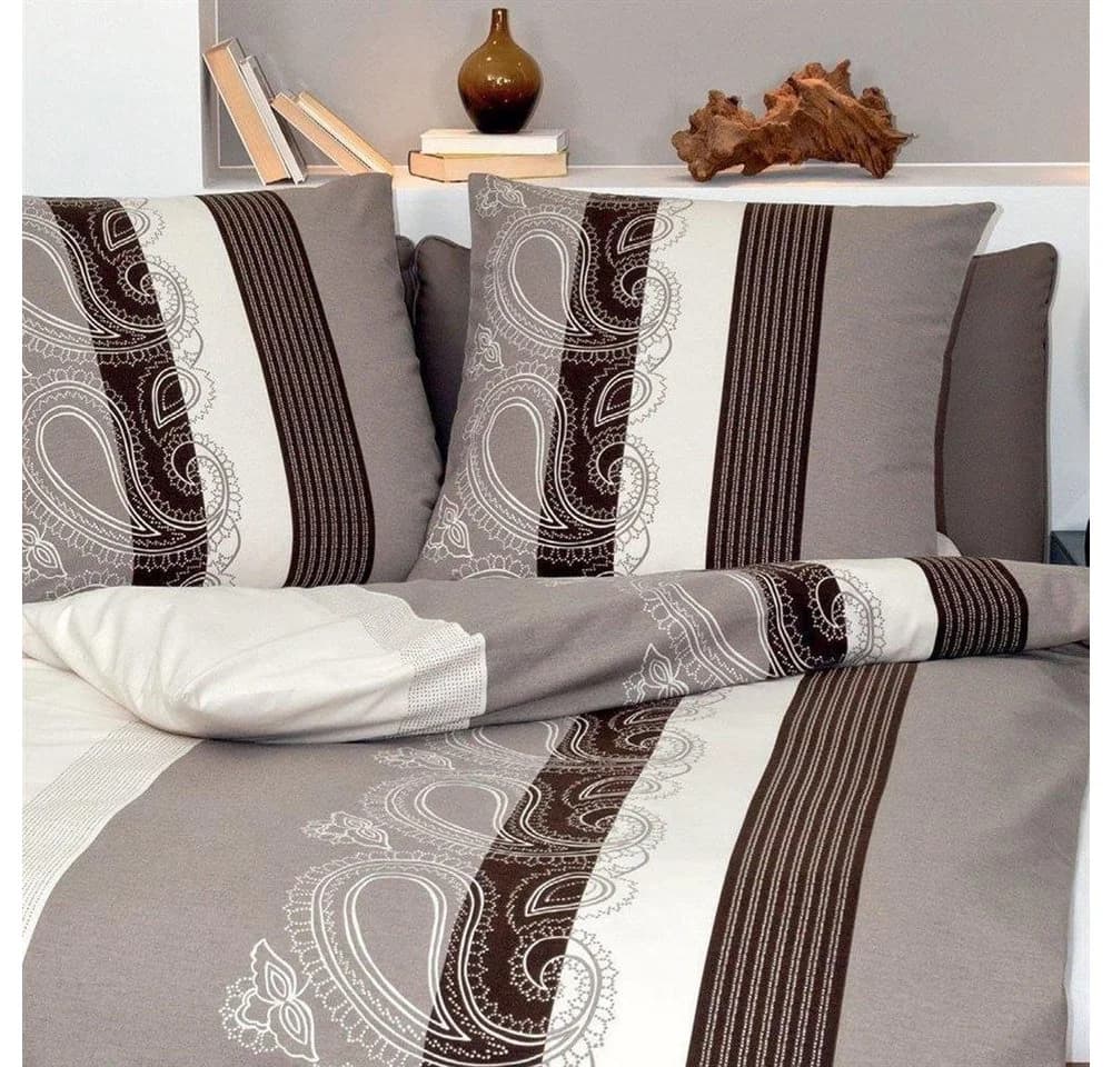 Janine Mako Satin Bettwäsche Set Barock Gestreift Beige Braun - Bild 5