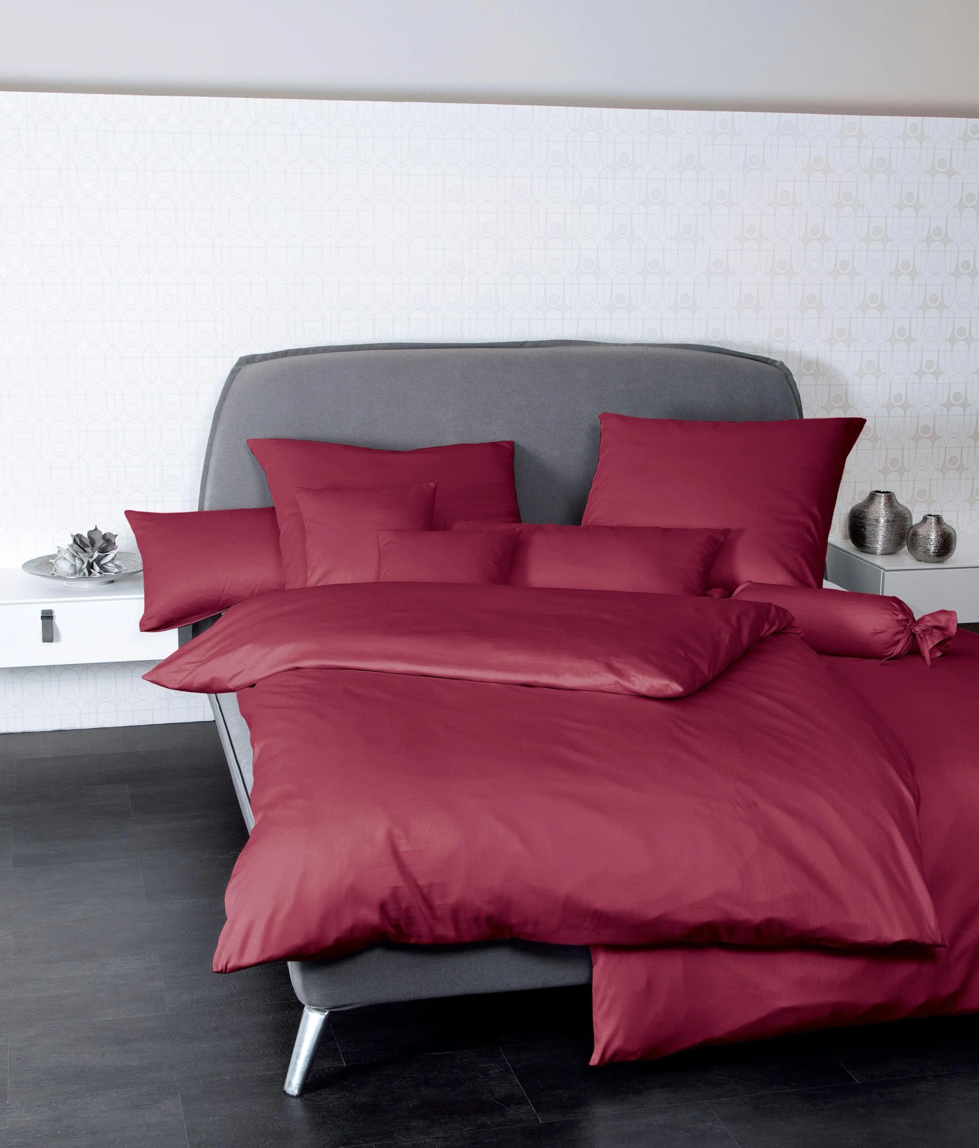 Janine Colors Bettwäsche Set Bordeaux Mako-Satin 3-tlg.
