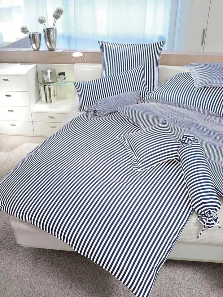 Kissenbezug JANINE Modernclassic Marine Blau Mako-Satin Baumwolle