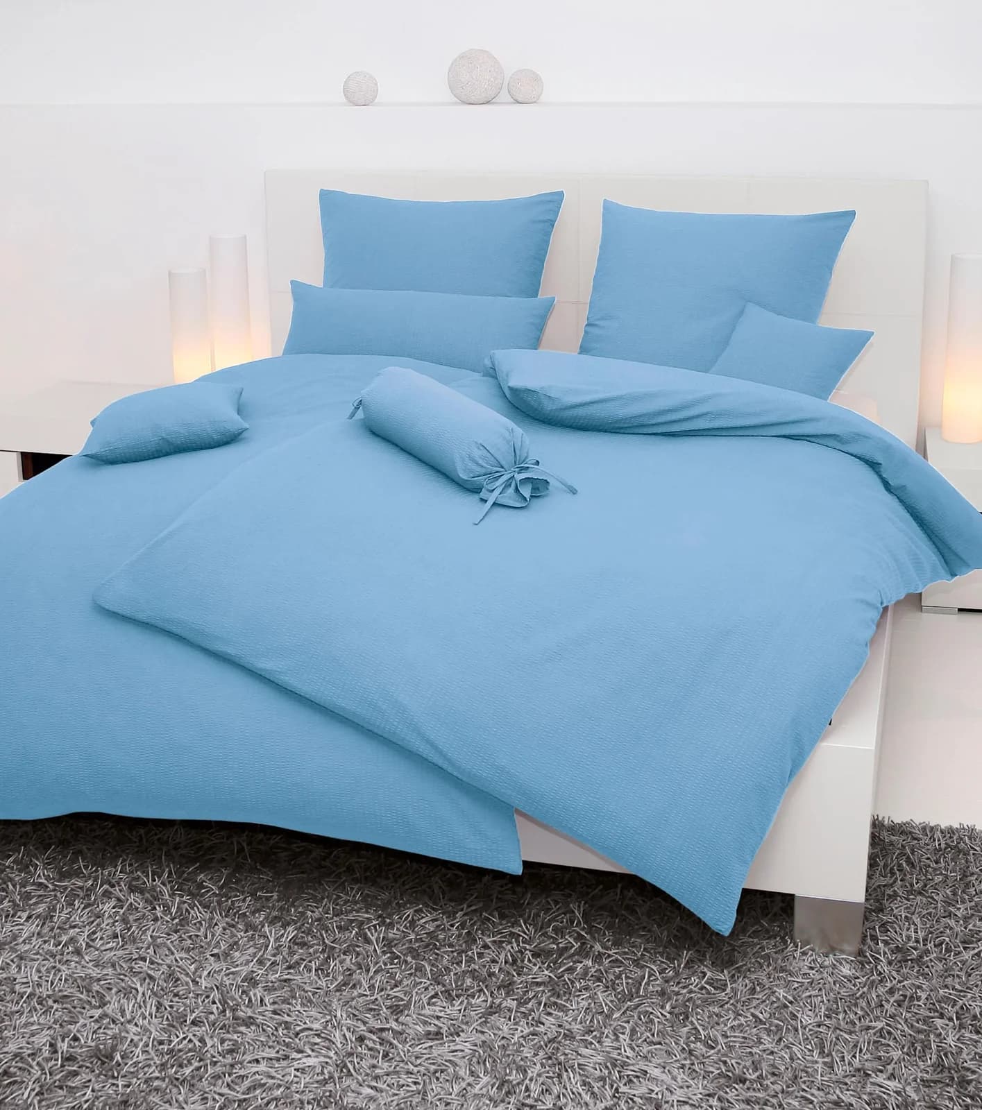 Janine Kissenbezug Mako-Soft-Seersucker Hellblau