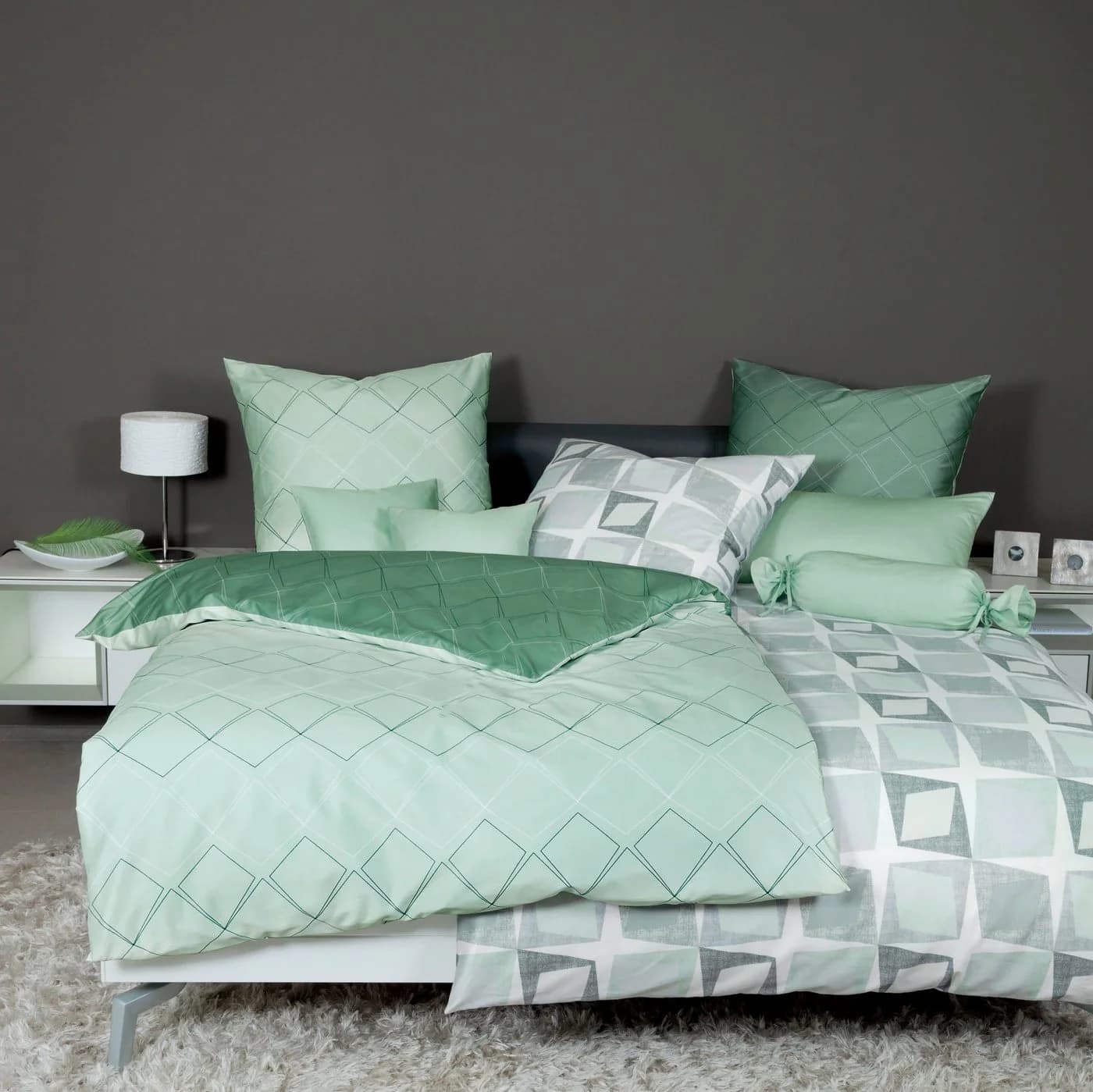 Janine Bettwäsche J. D. Mako-Satin 2-tlg. Grün Rauten-Design - Bild 2