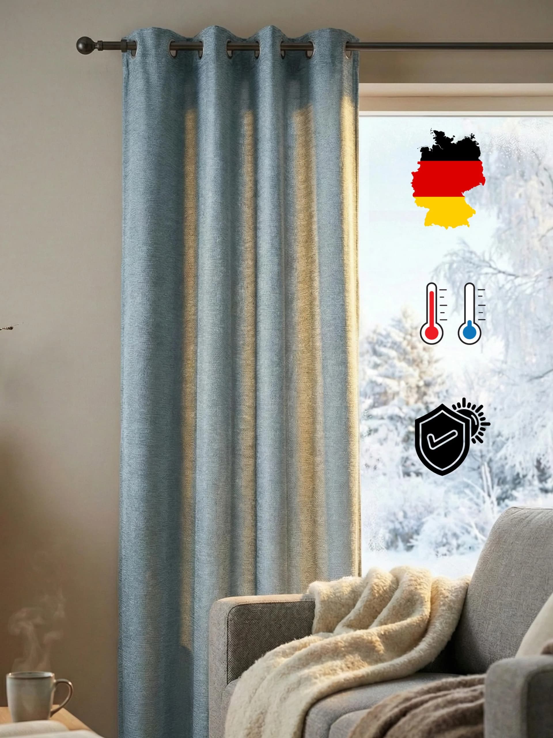WIRTH Thermovorhang Trondheim 328 g/m² Eisblau 172x200 cm Polyacryl