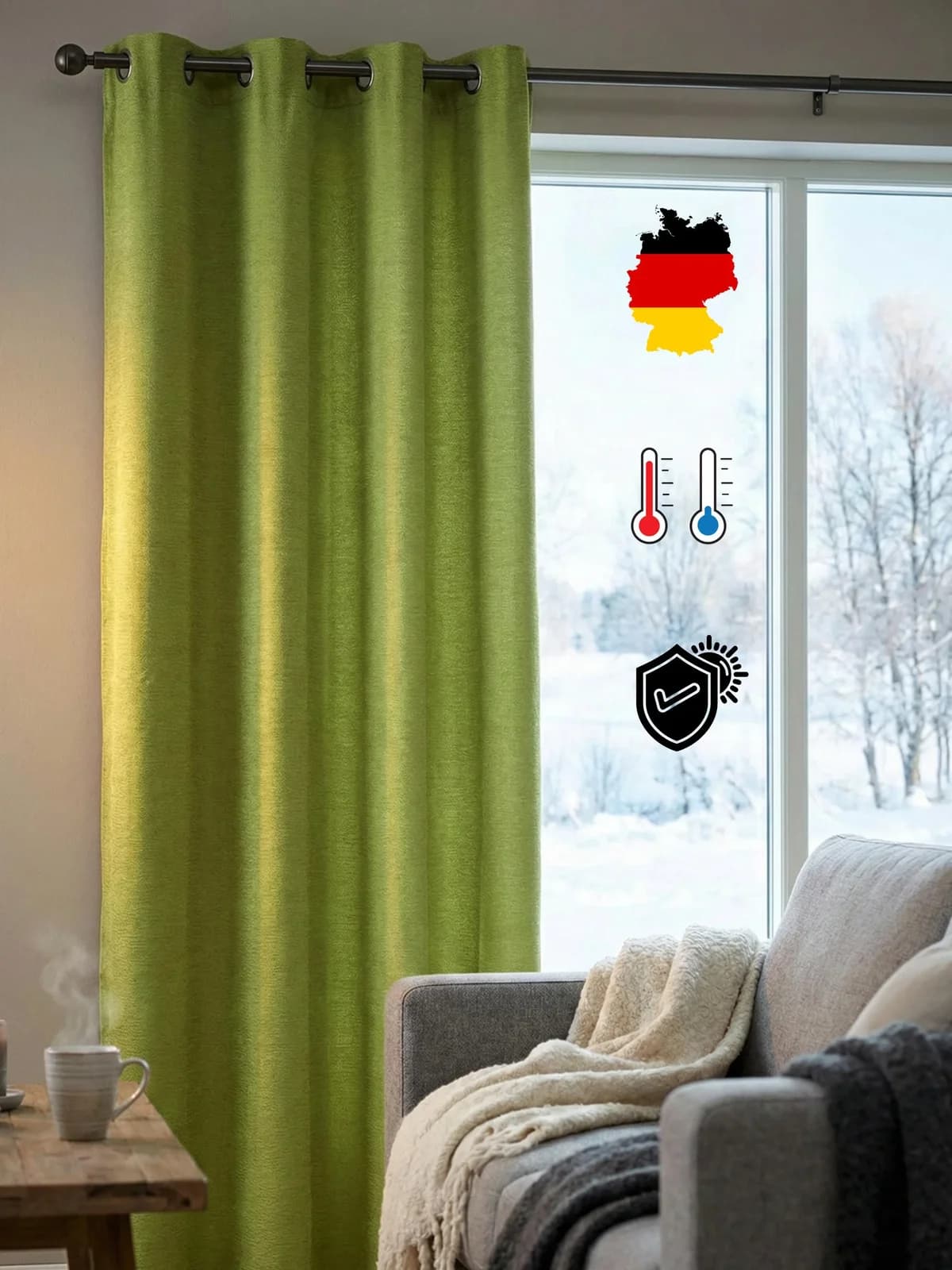 WIRTH Vorhang Trondheim 328 g/m² Grün Chenille Polyacryl