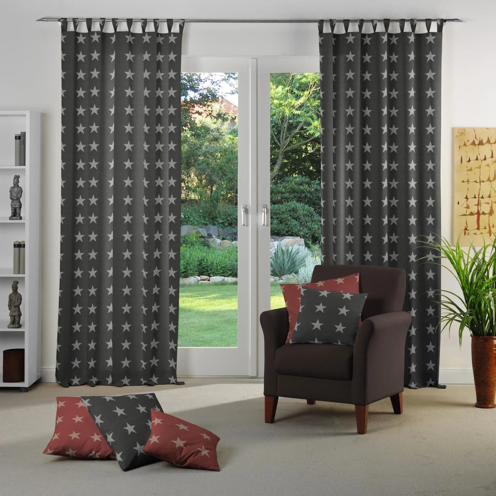 Vorhang WIRTH "FELINO" Grau Jacquard Polyester Baumwolle