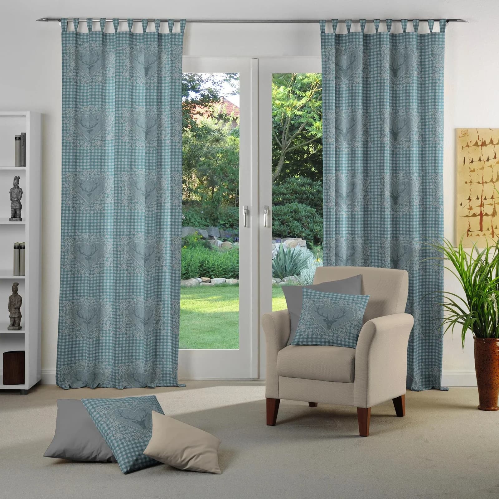 Vorhang WIRTH "Stuben" Gr. 2 Blau Jacquard Baumwolle Polyester