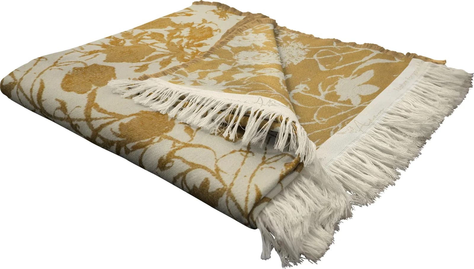 ADAM Wohndecke Flower Cuvée Curry Bio-Baumwolle Floral Jacquard