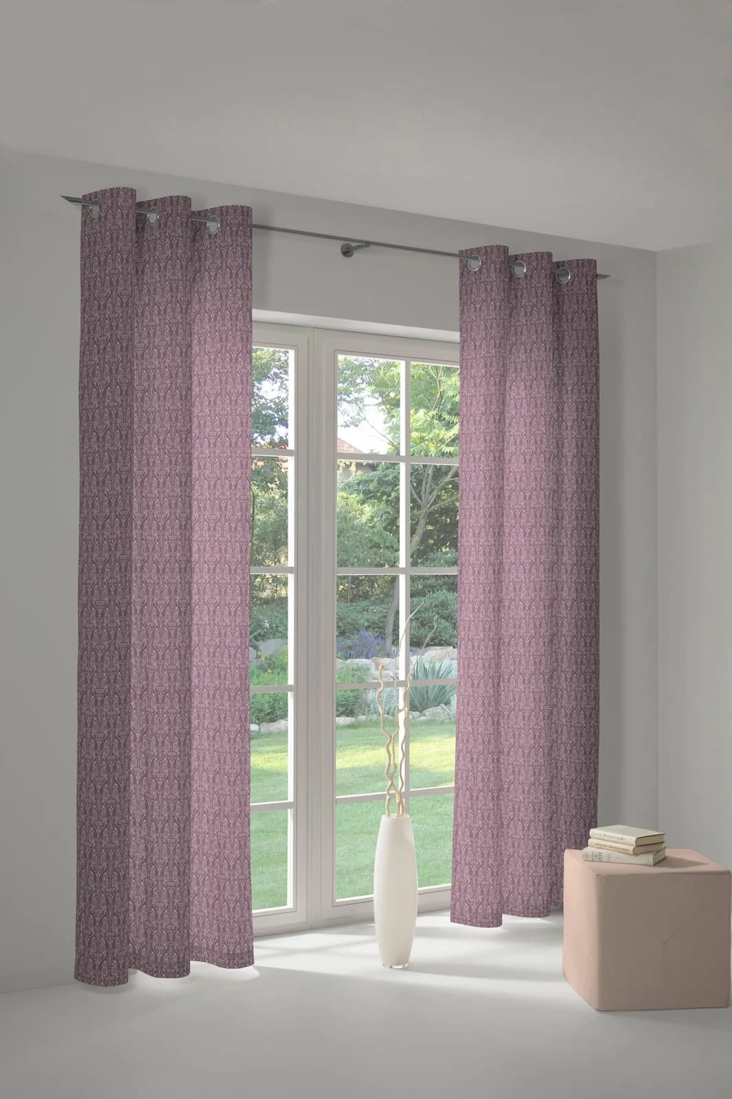 Vorhang ADAM Little Parrot Jacquard Aubergine 145x175cm Bio-Baumwolle