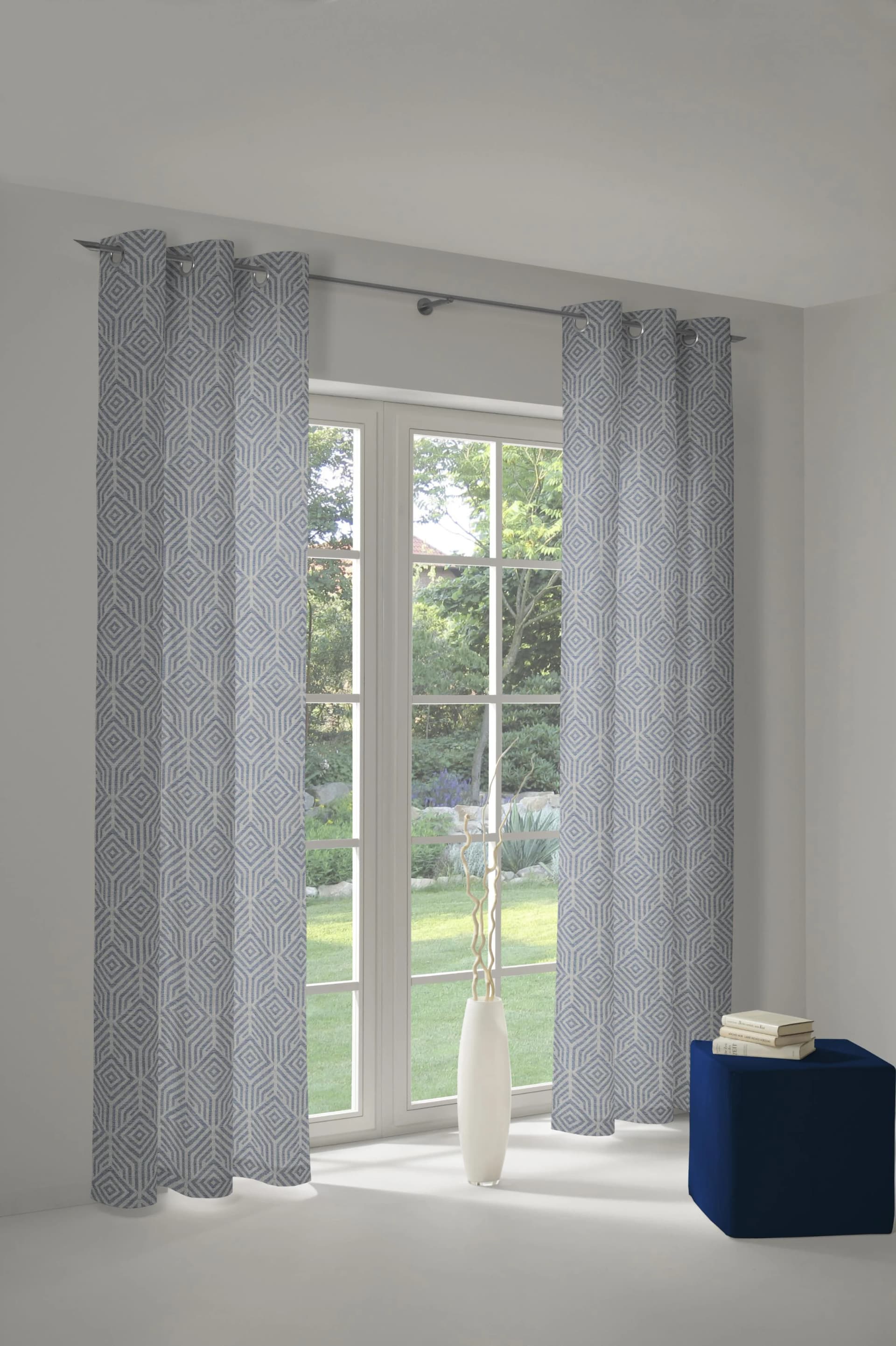 Vorhang ADAM Easy Diamond Jacquard Bio-Baumwolle Dunkelblau