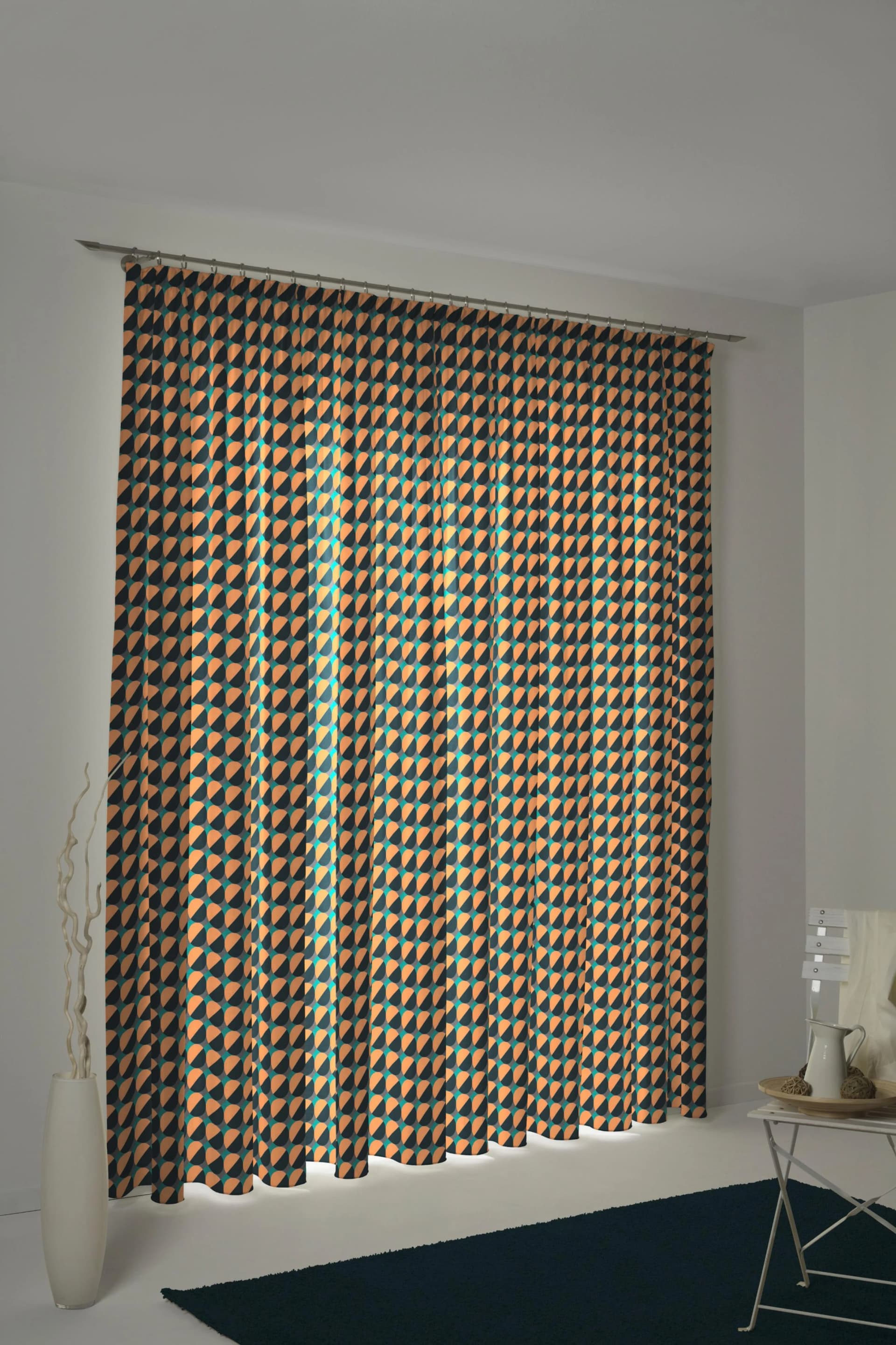 Vorhang ADAM Circles Jacquard Bio-Baumwolle Orange/Dunkelblau/Türkis
