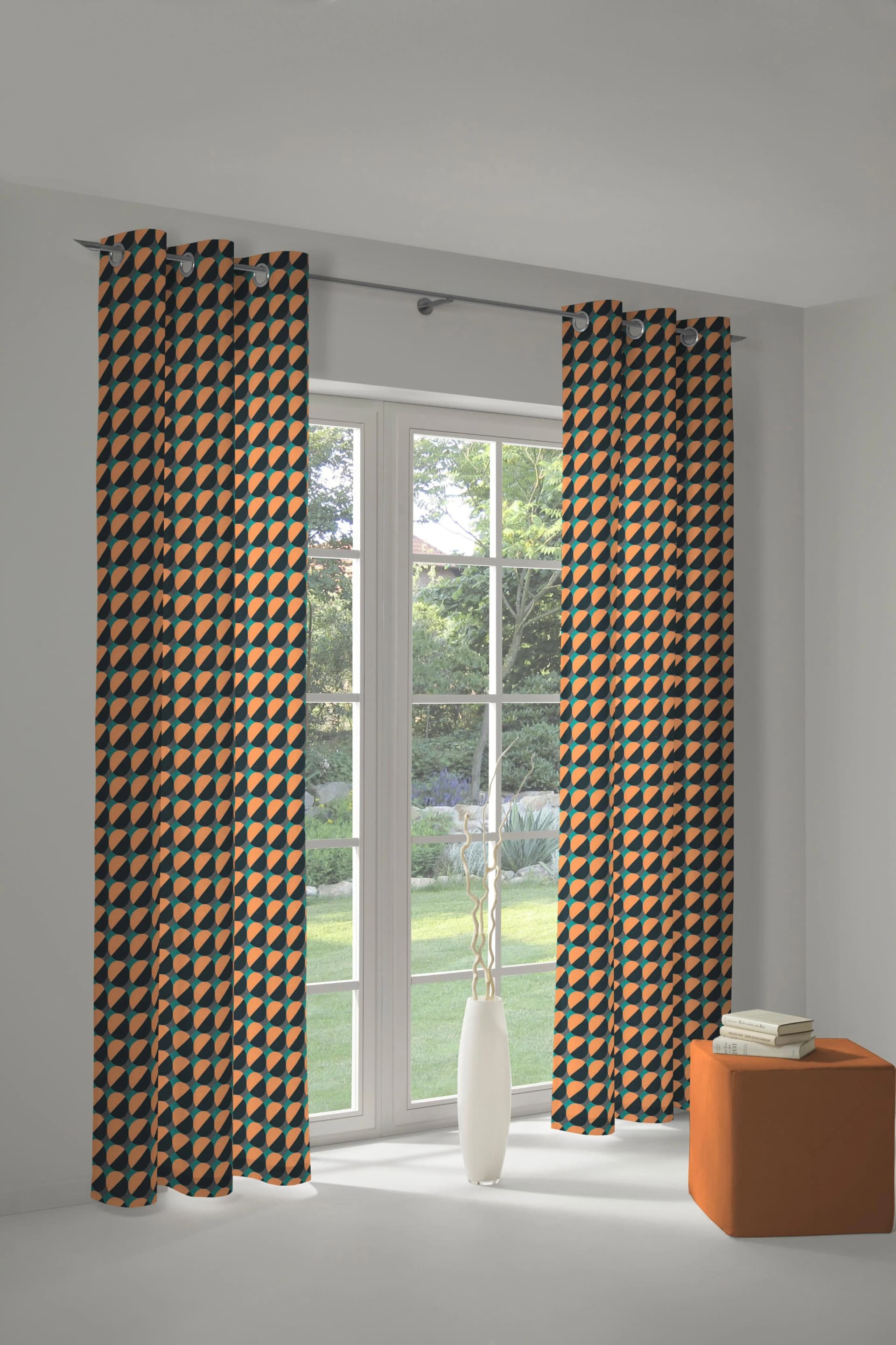 Vorhang ADAM "Circles" Orange/Dunkelblau/Türkis Jacquard Bio-Baumwolle