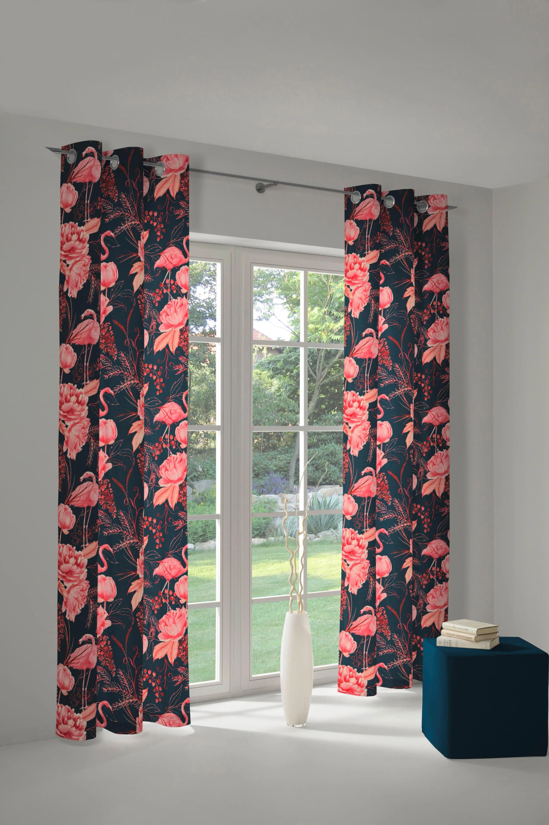 Vorhang ADAM Eden Jacquard Bio-Baumwolle Pink/Dunkelblau