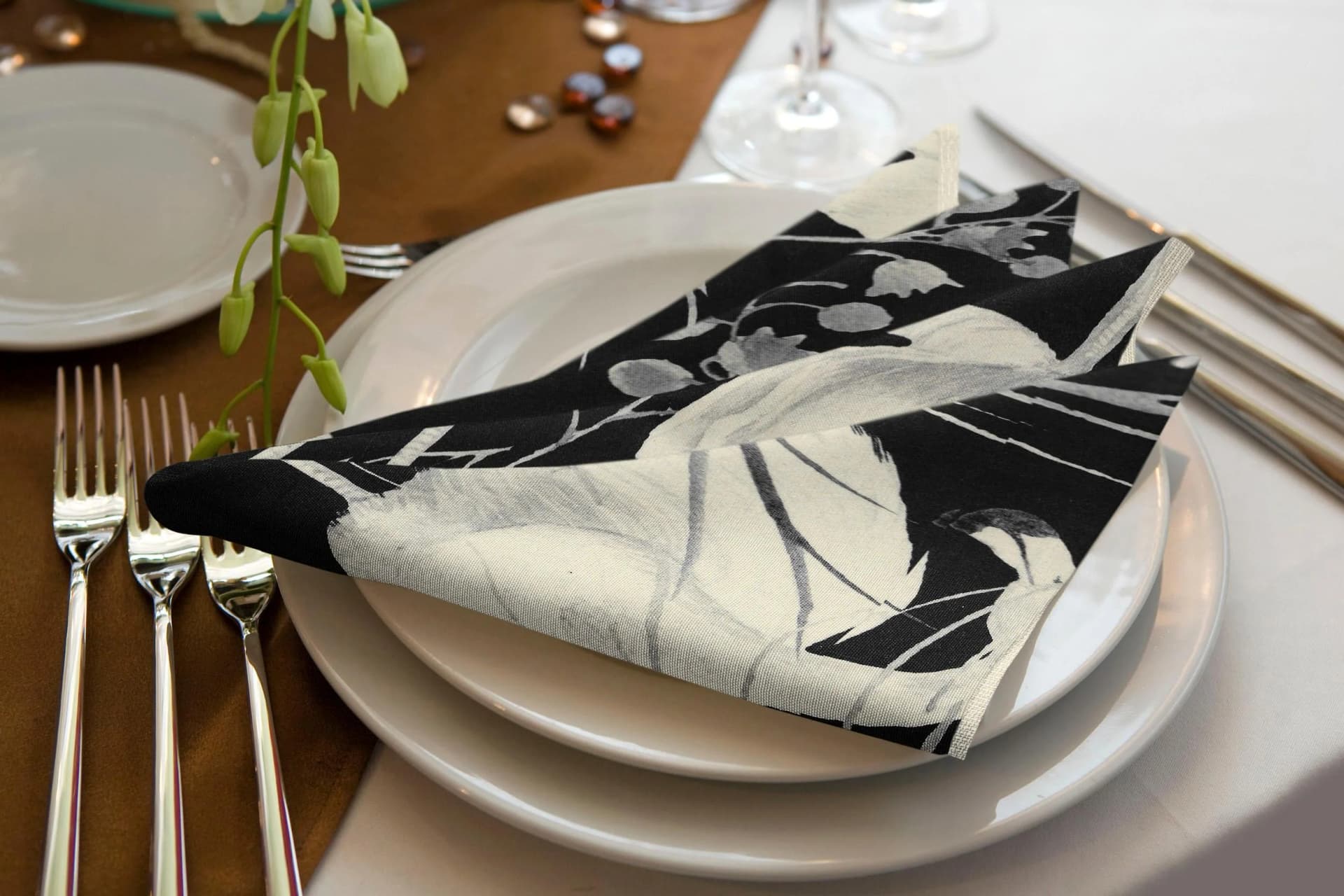 Stoffserviette ADAM 'Eden' Gr. 1, schwarz-weiß, 4er-Set, 100% Bio-Baumwolle