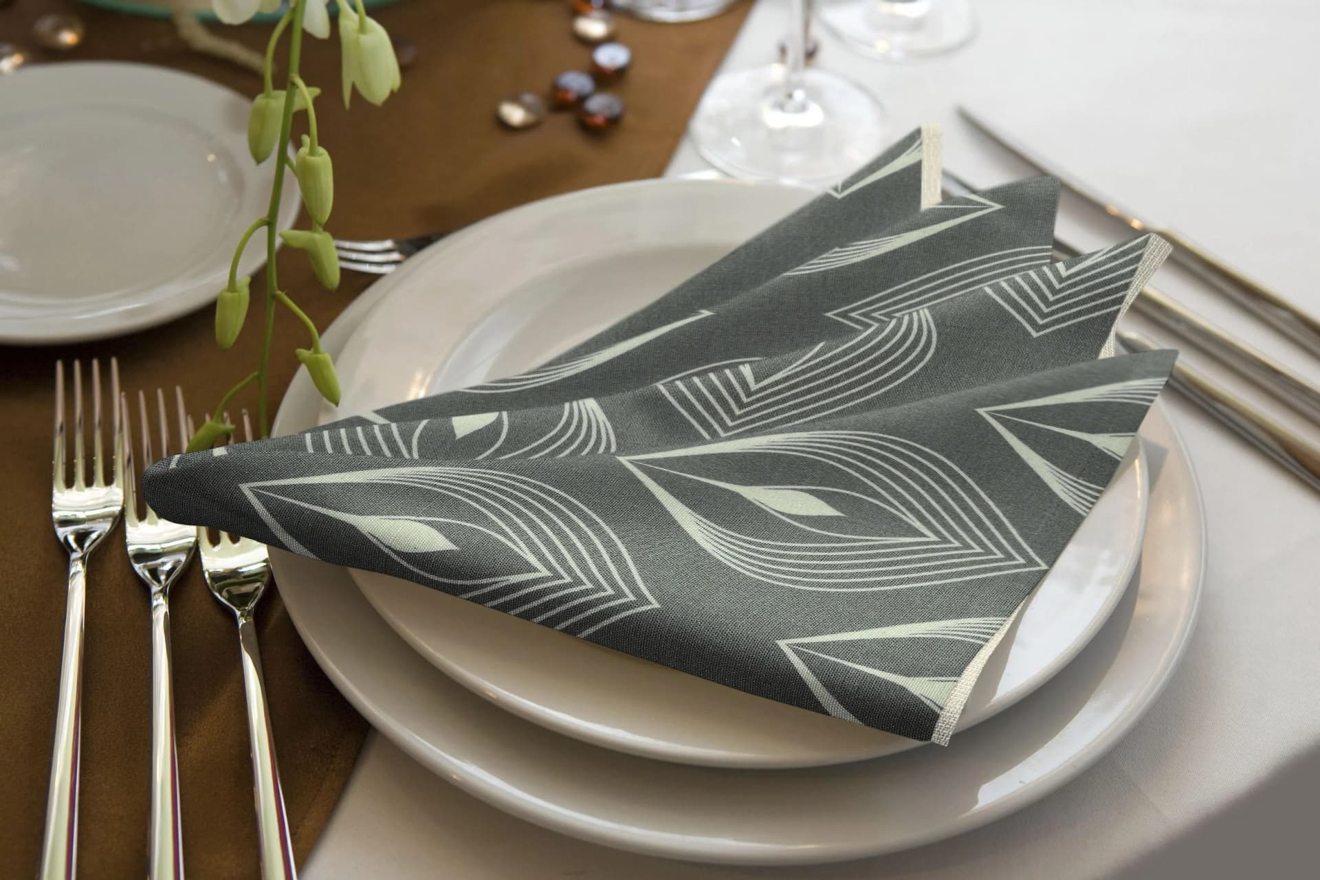 ADAM Stoffservietten Feathers 4er-Set Blau Baumwolle