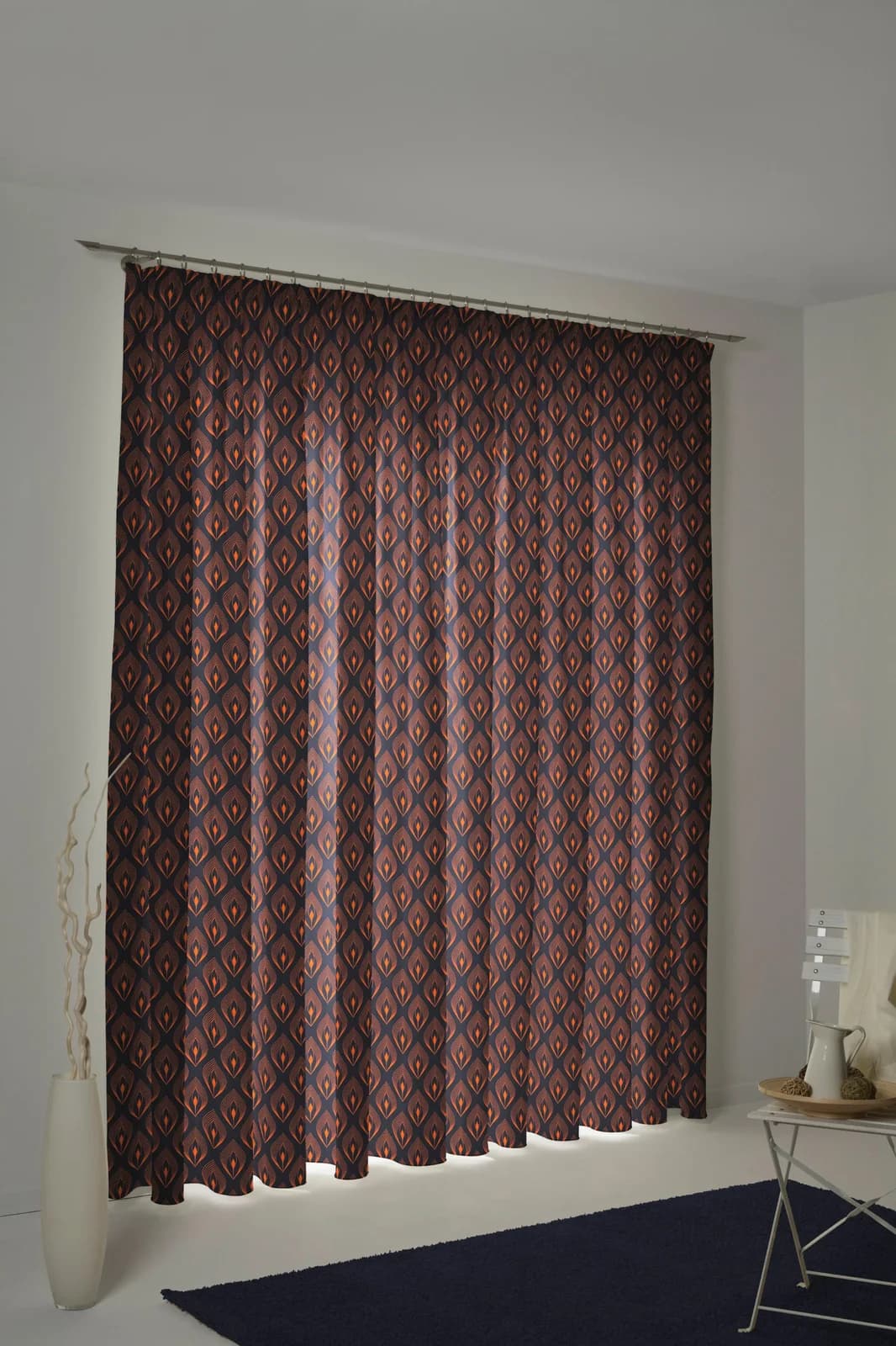 Vorhang ADAM "Feathers" Orange/Dunkelblau Bio-Baumwolle Jacquard