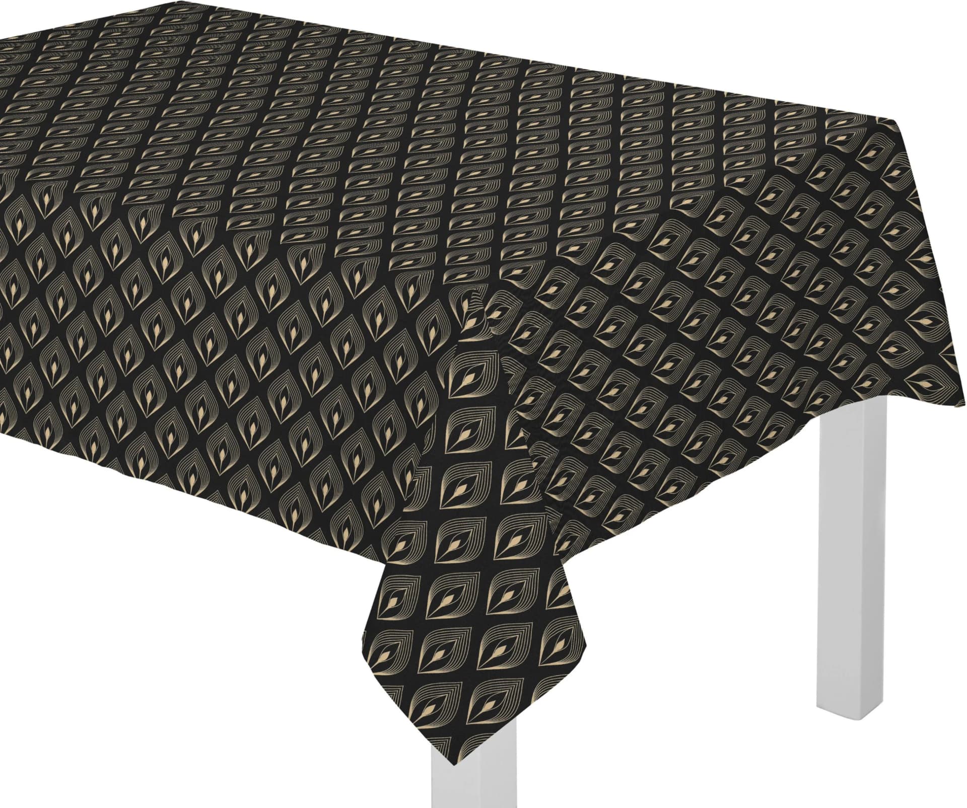 Tischdecke ADAM "Feathers" Bio-Baumwolle Beige/Schwarz 220x145 cm