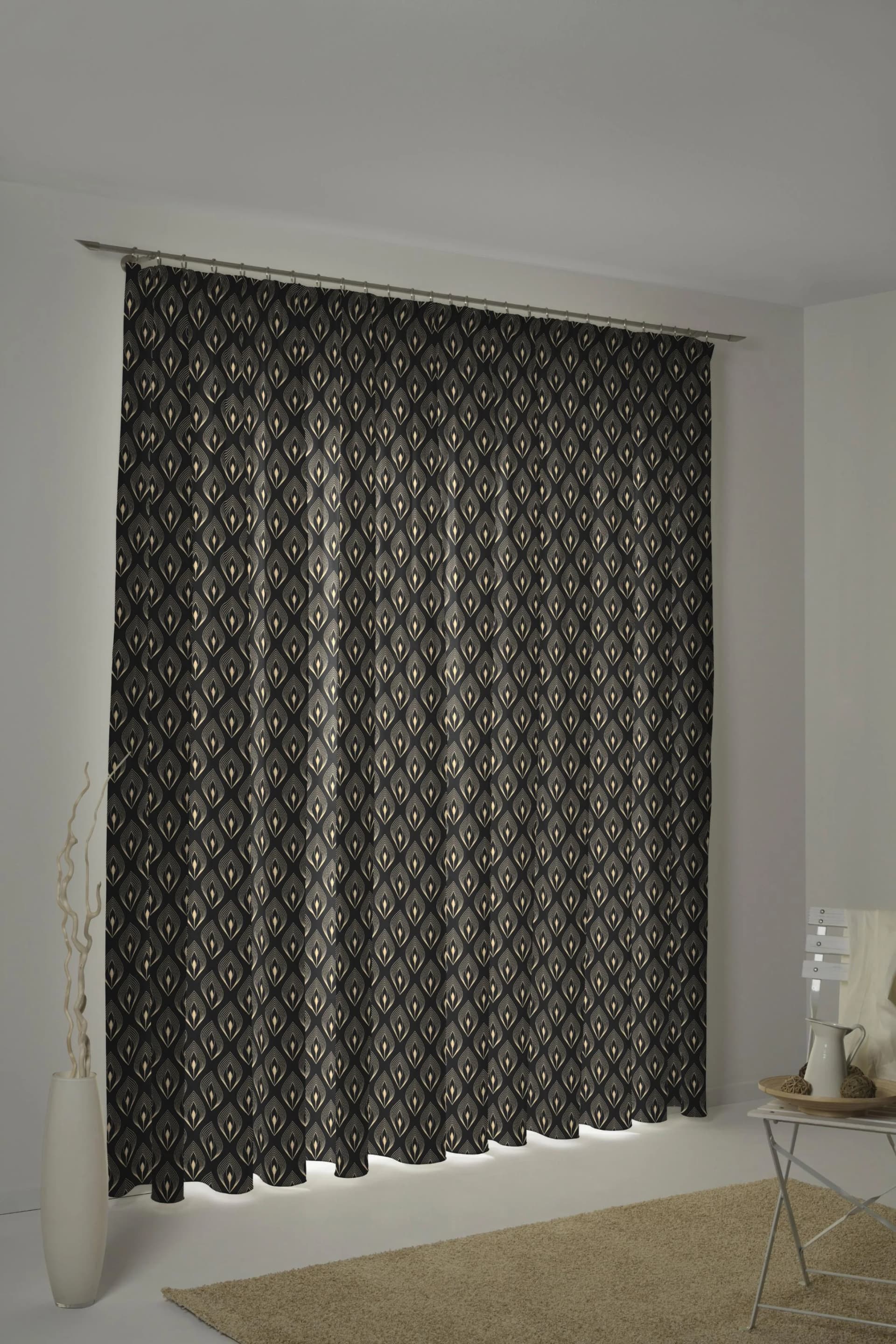 Vorhang ADAM Feathers Jacquard Bio-Baumwolle Schwarz