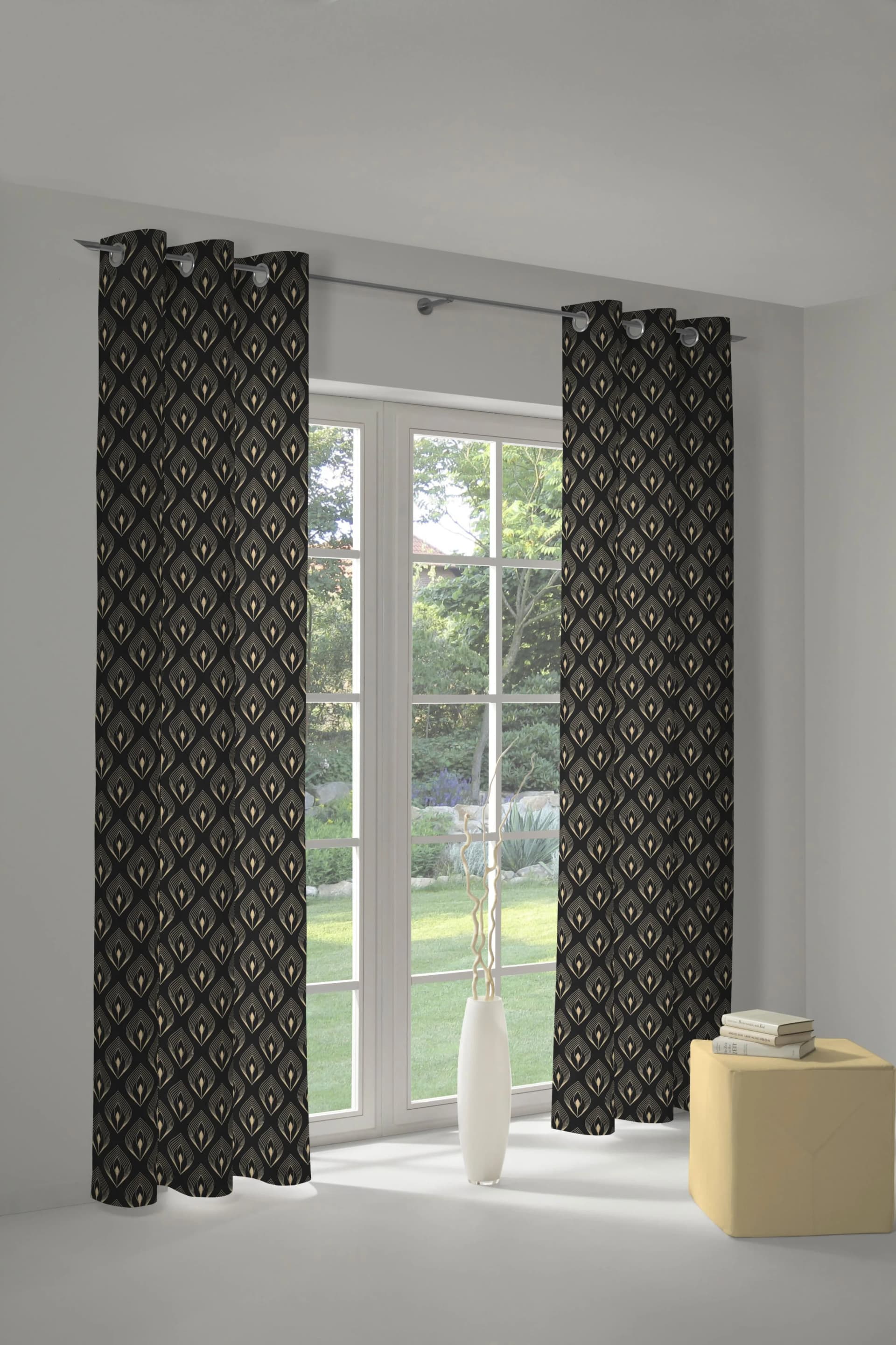 Vorhang ADAM Feathers Jacquard Bio-Baumwolle 145x175cm Natur/Schwarz