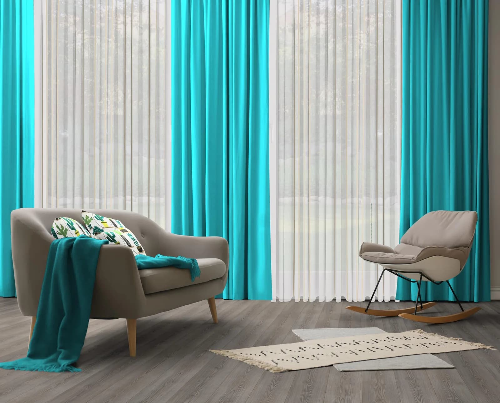 WIRTH Dim out Vorhang Türkis Jacquard Polyester