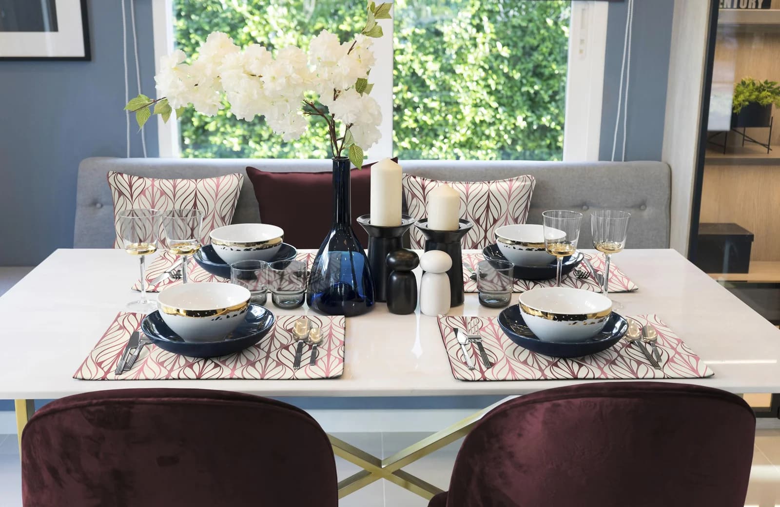 Platzset ADAM Wave 2er Set Leinen Baumwolle Dunkelrot Rosa