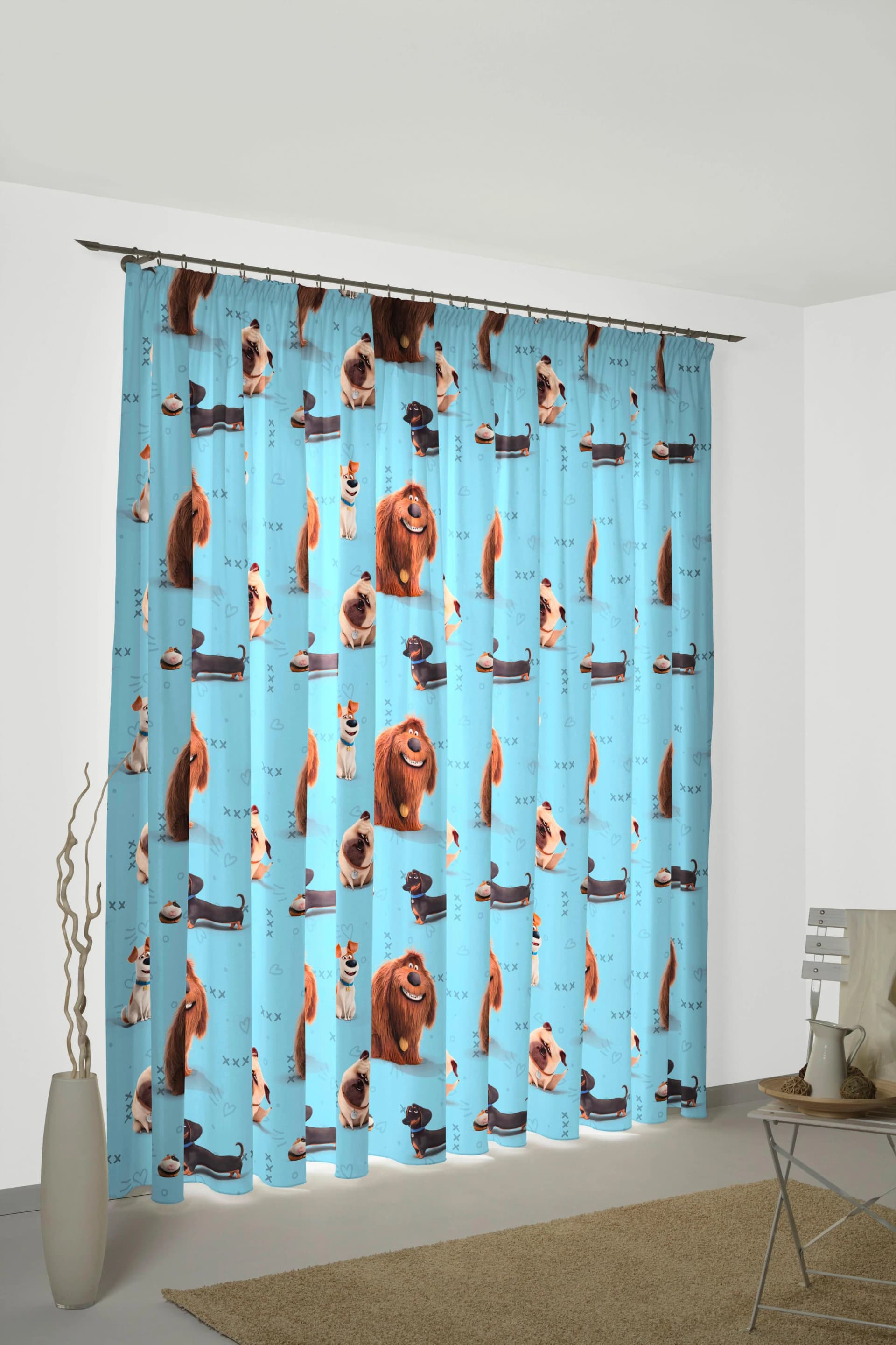 Vorhang WIRTH "Pets" Blau Satin Polyester